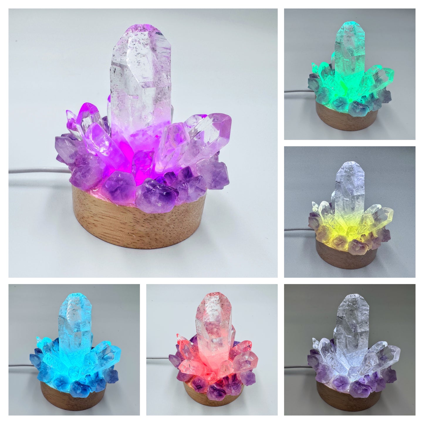 Clear Quartz point & Amethyst cluster lamp/SM