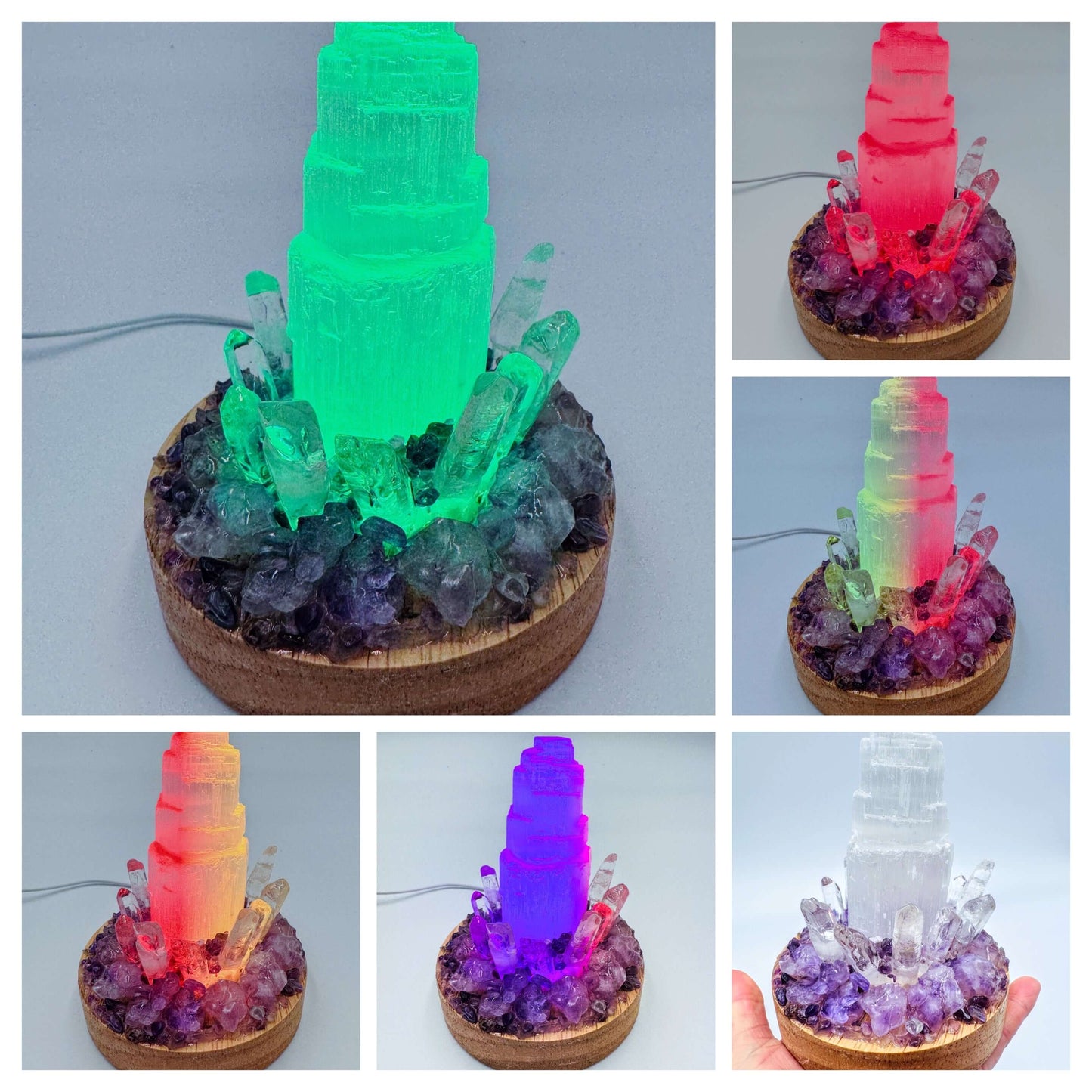 Crystal Lamp Satin Spa Tower & Amethyst /LG