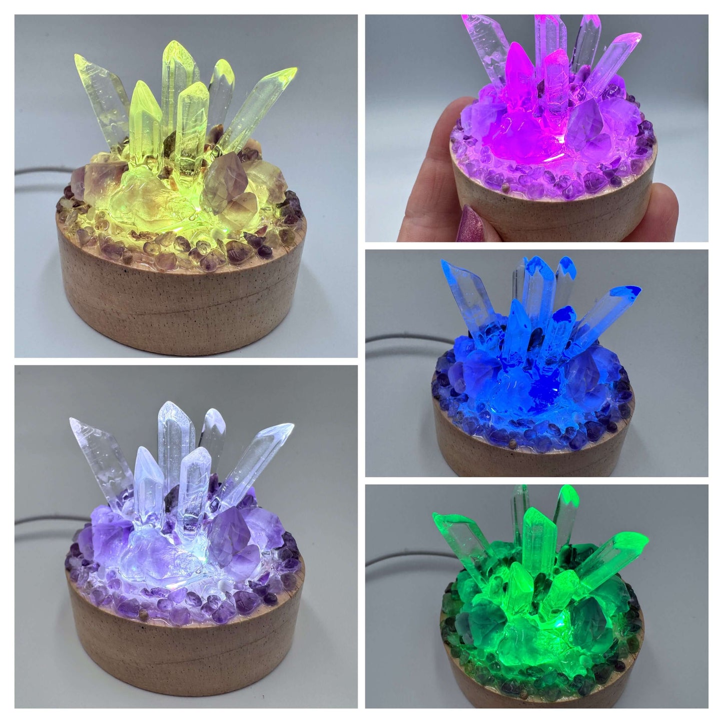 Crystal Lamp Amethyst & Clear Quartz Rainbow Cluster Lamp/SM