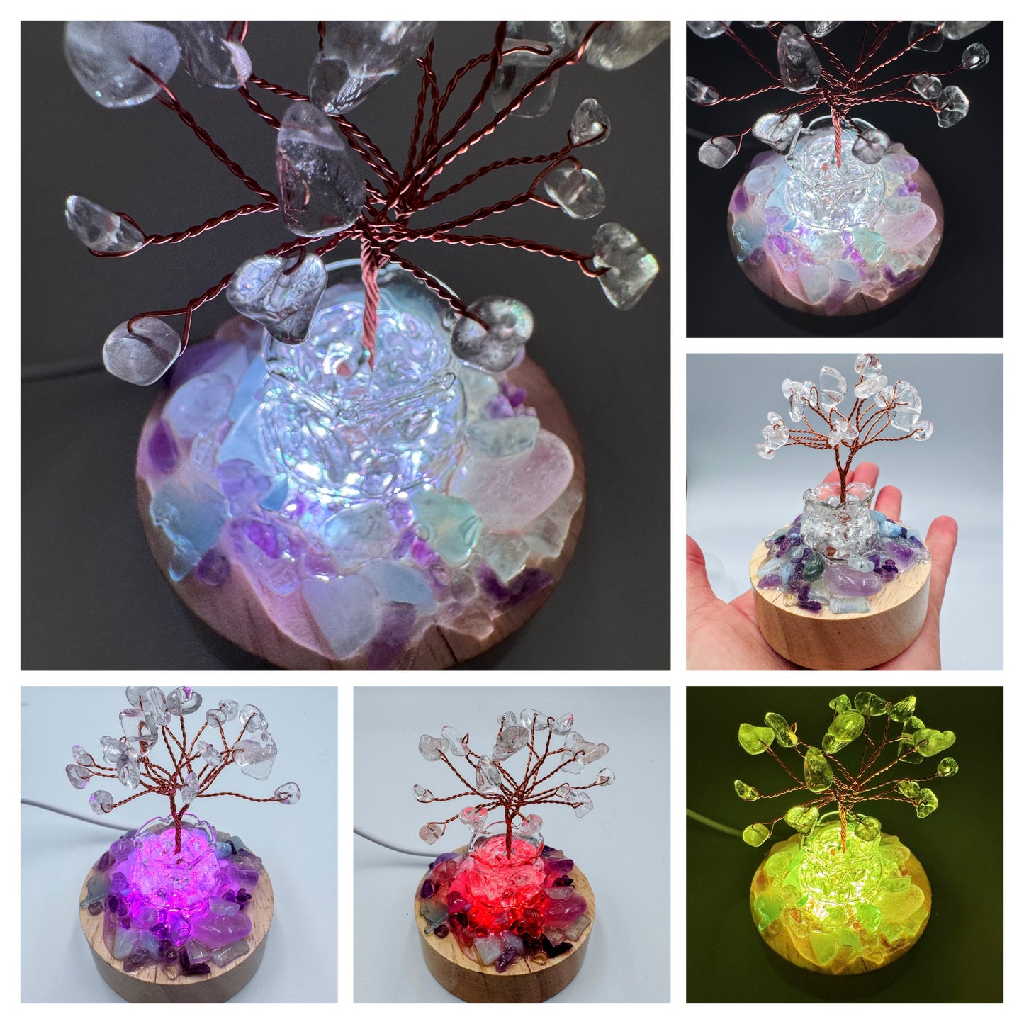 Clear Quartz Tree & Crystal Chips Cluster Lamp/SM