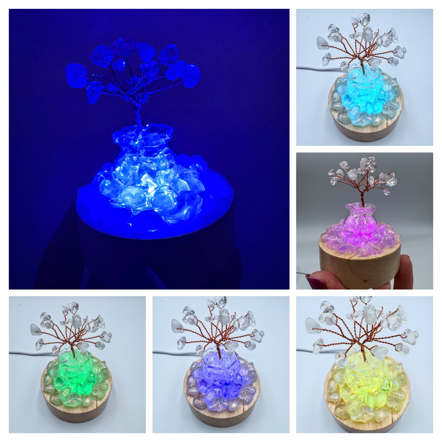 Clear Quartz Tree & Opalite Crystal Cluster Lamp/SM