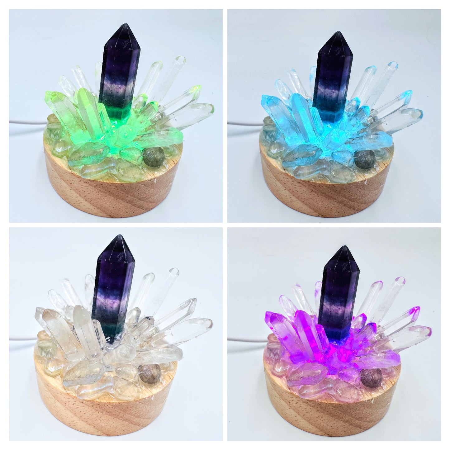 Fluorite & Clear Quartz Cluster Rainbow Lamp /SM