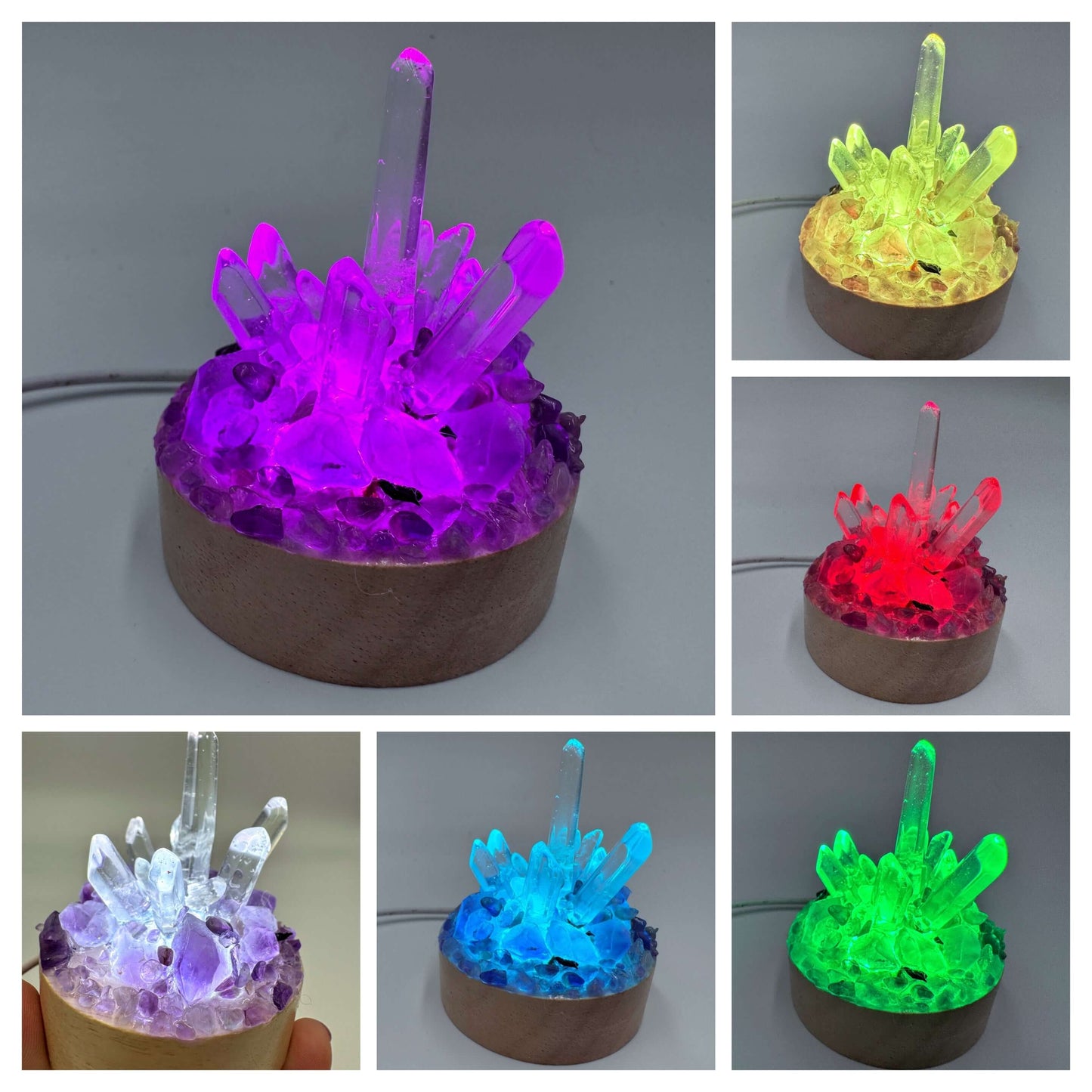 Crystal Lamp Amethyst & Clear Quartz Rainbow Cluster Lamp /SM