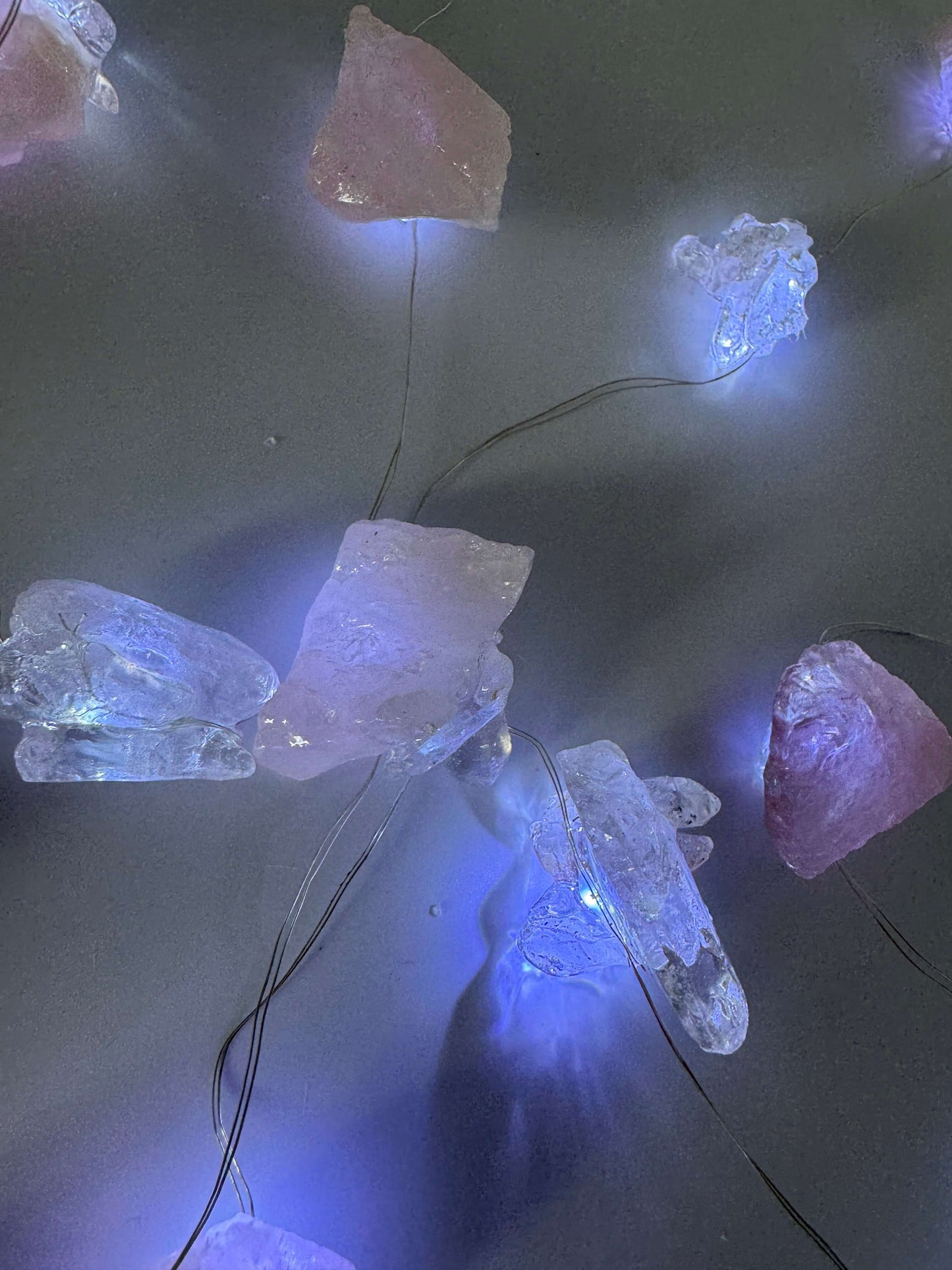 Crystal fairy lights with glowing gemstones on USB string – 3m decorative lighting by Crystal Goddess NZ.
