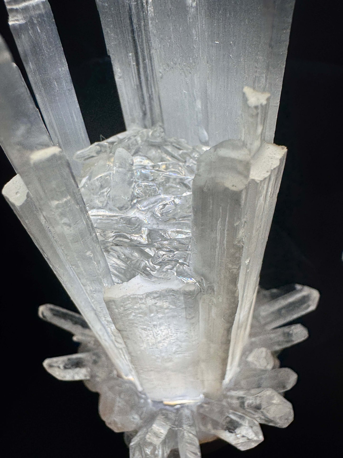 Selenite lamp with Clear Quartz base, a stunning crystal lamp radiating soft white light in a peaceful atmosphere.