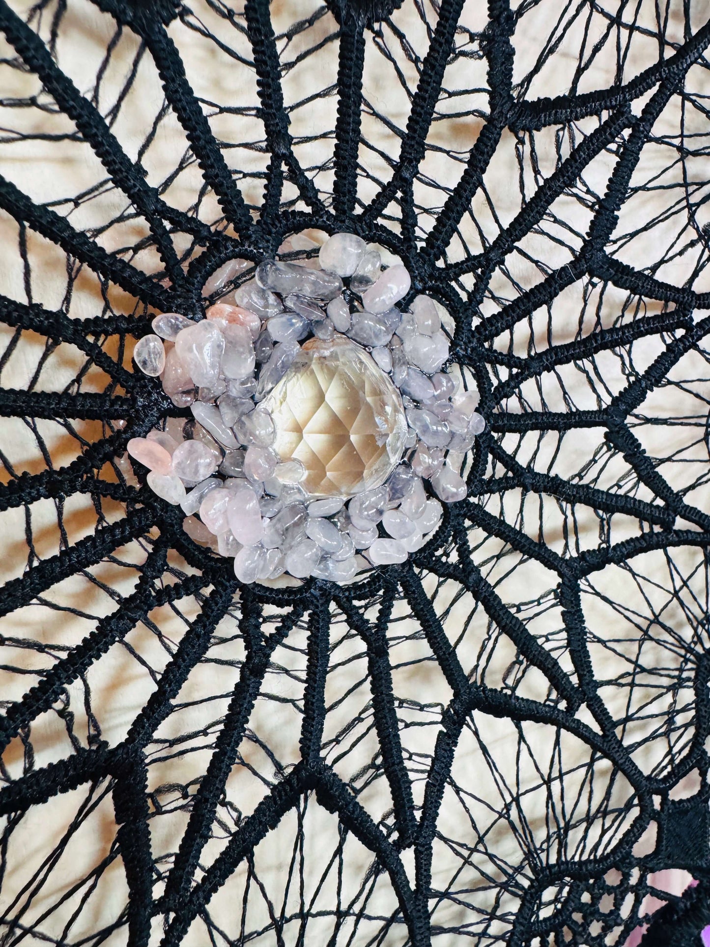 Large Black Dreamcatcher With Crystals.