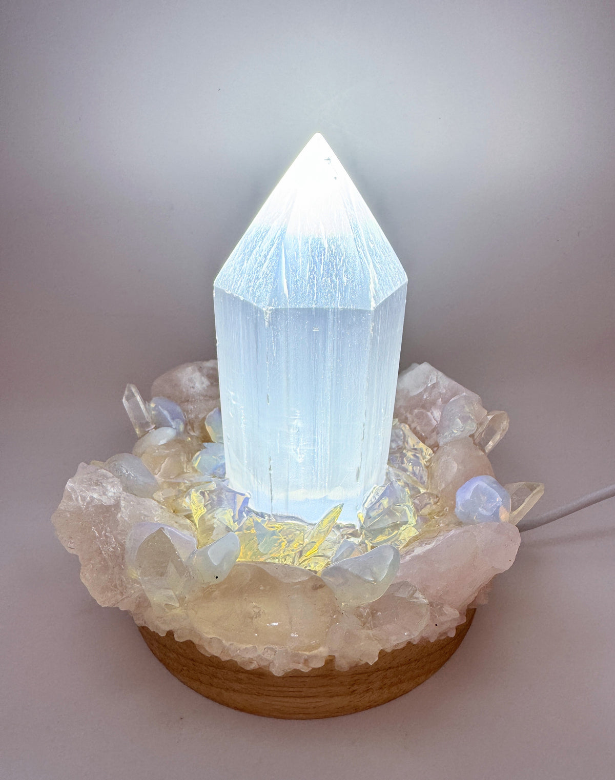 Rose Quartz & Opalite Selenite Point Lamp