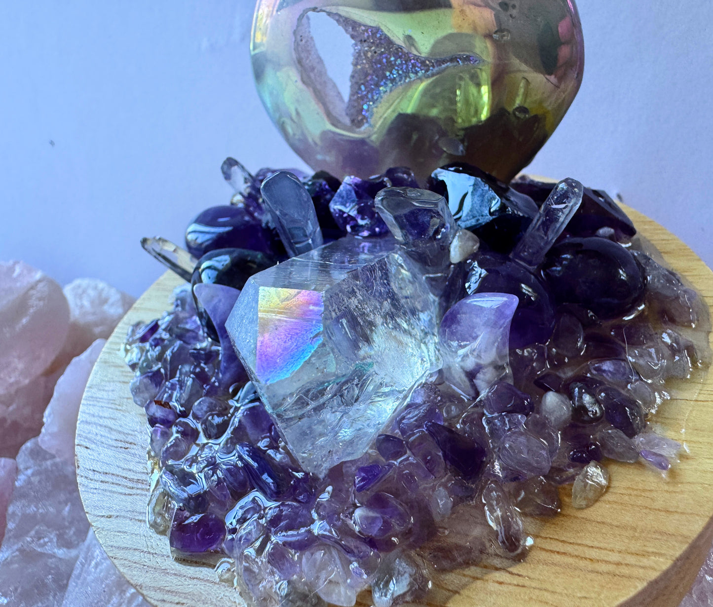 Amethyst Aura Heart Cluster Lamp LG