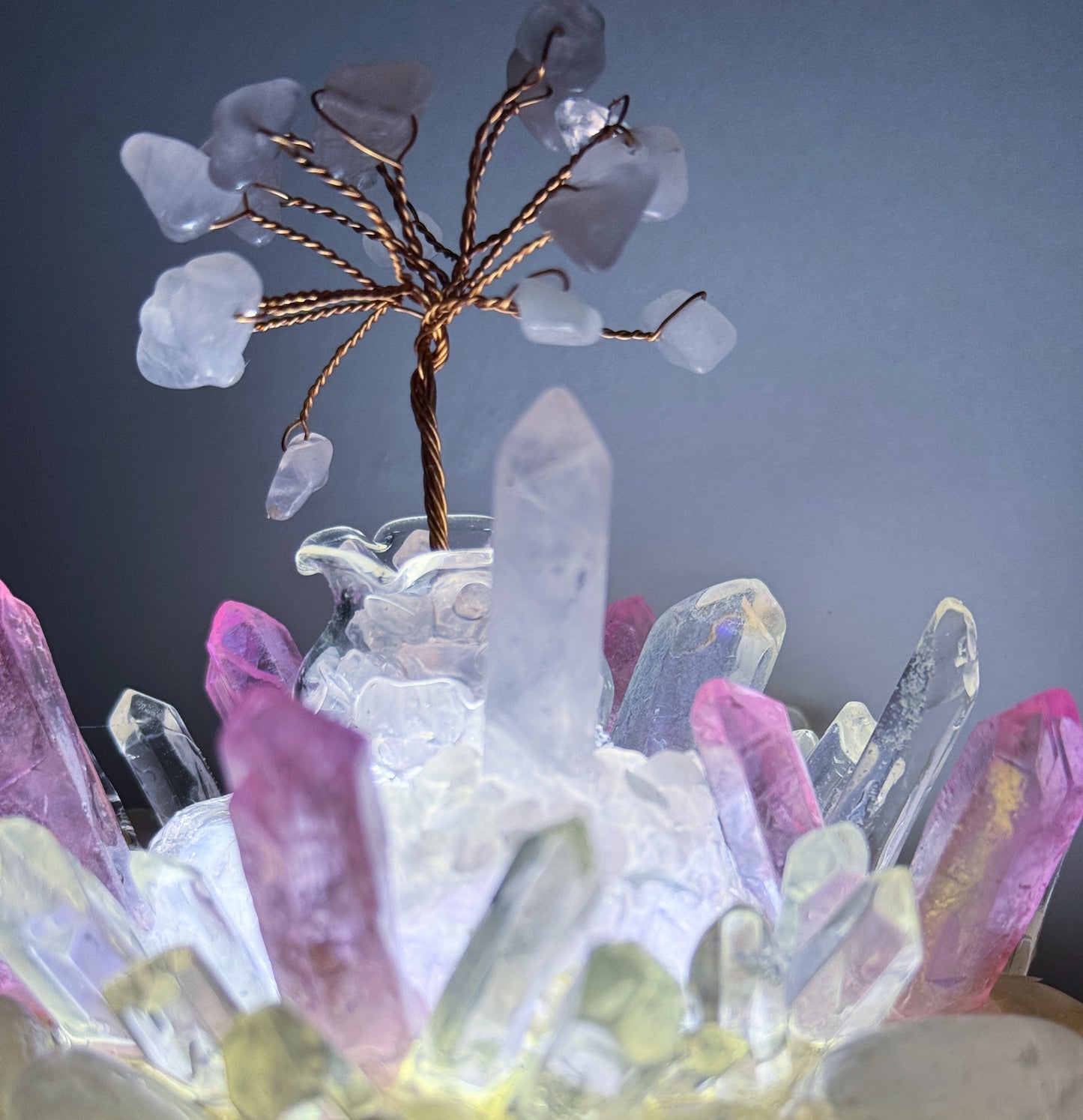 Clear Quartz & Pink Aura Quartz Cluster Lamp LG