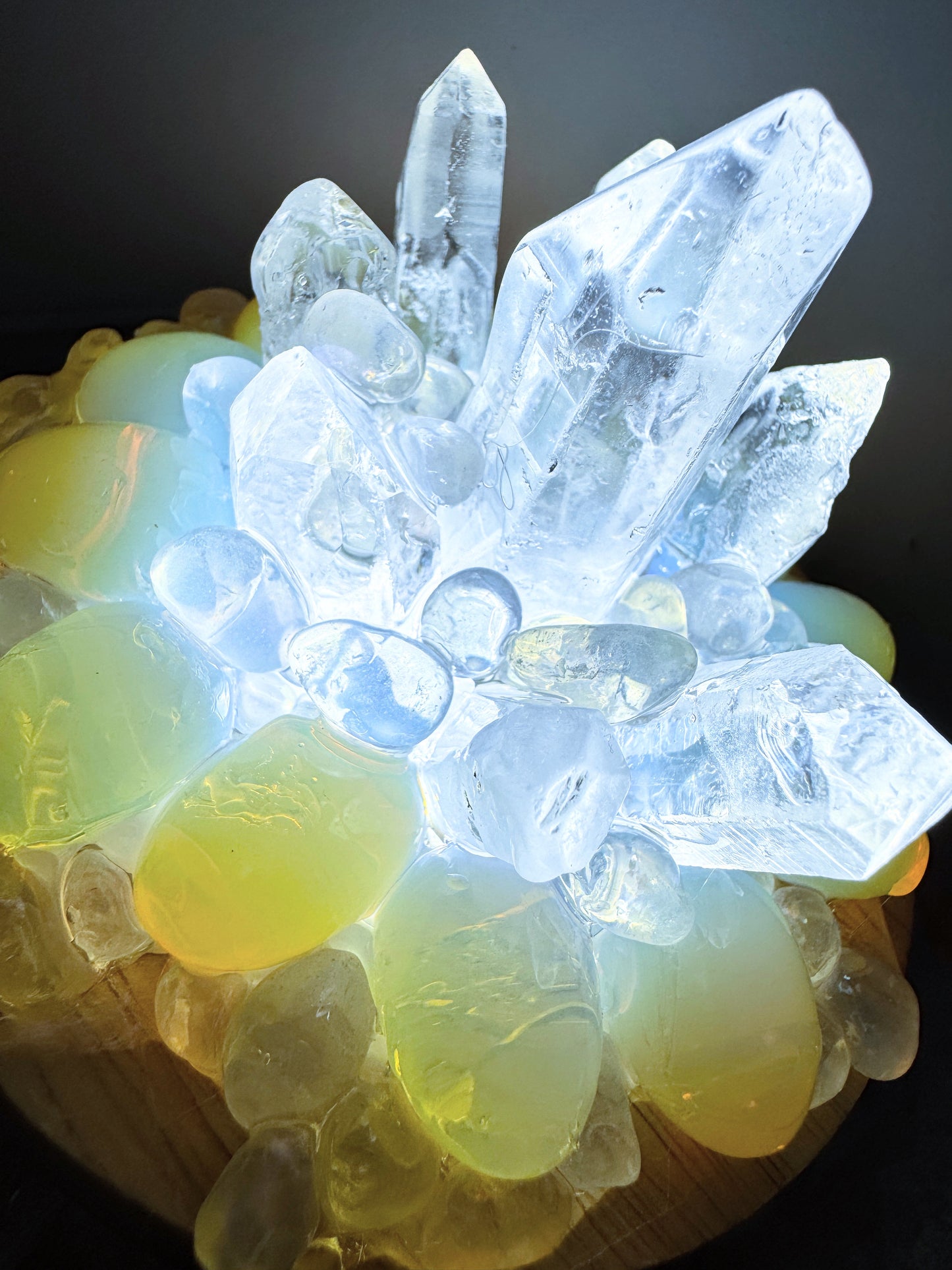 Opalite & Clear Quartz Crystal Cluster Lamp LG