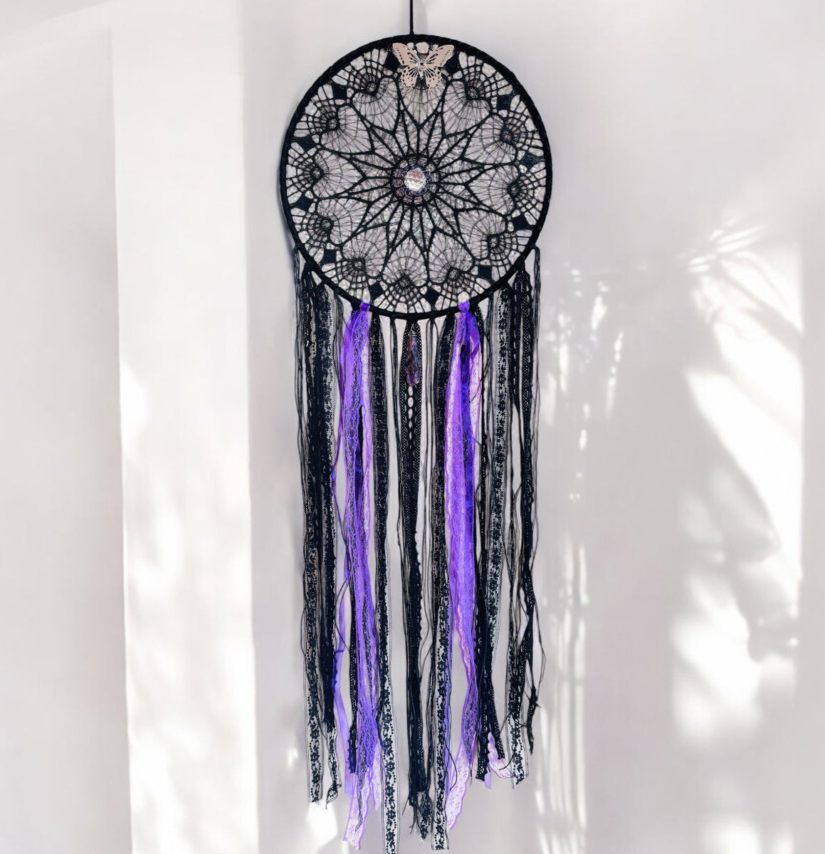 Large Black Dreamcatcher With Crystals.