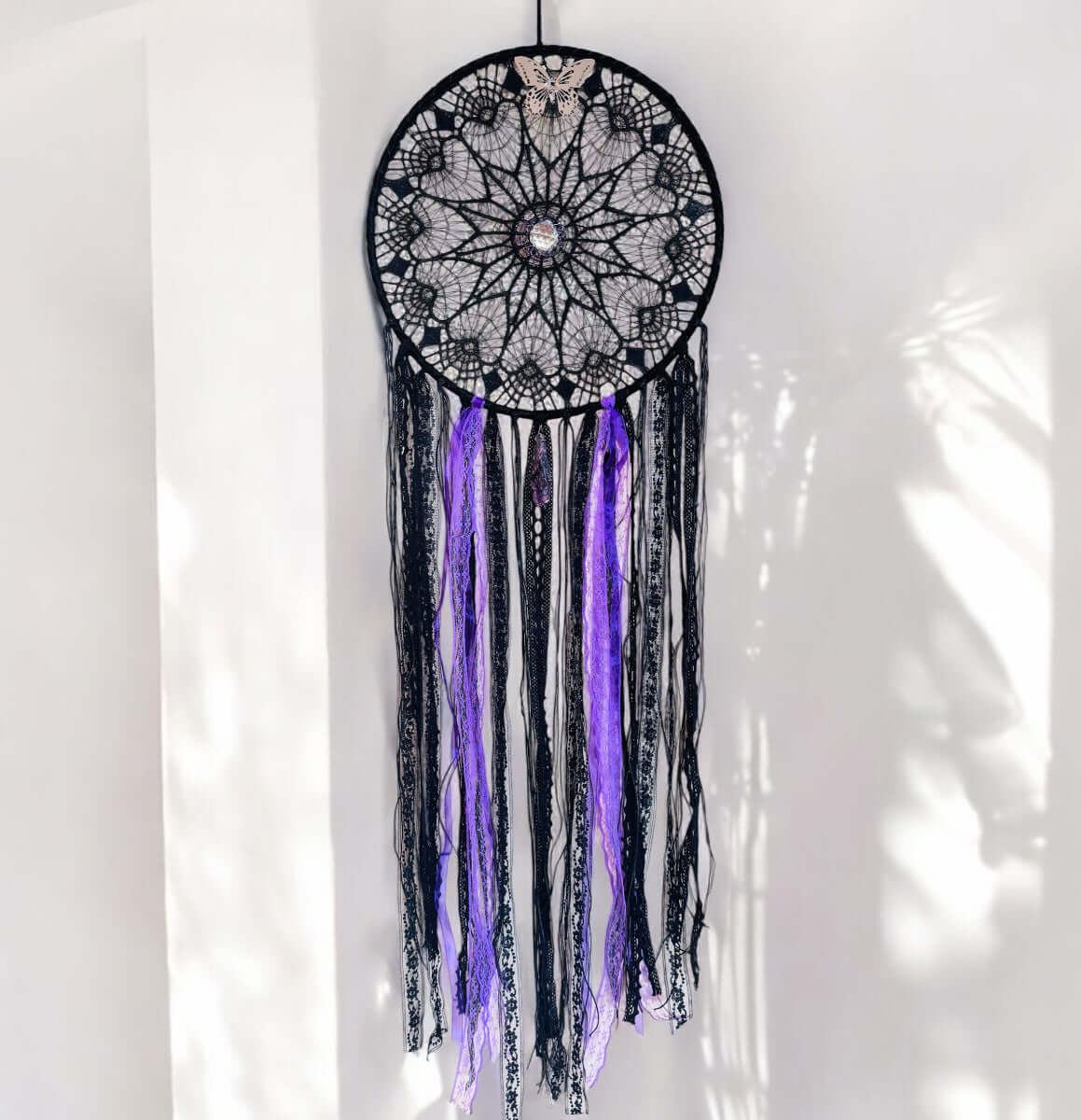Large Black Dreamcatcher With Crystals.