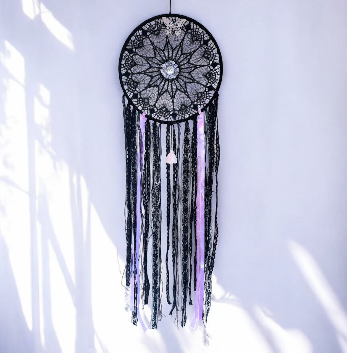 Large Black Dreamcatcher With Crystals.