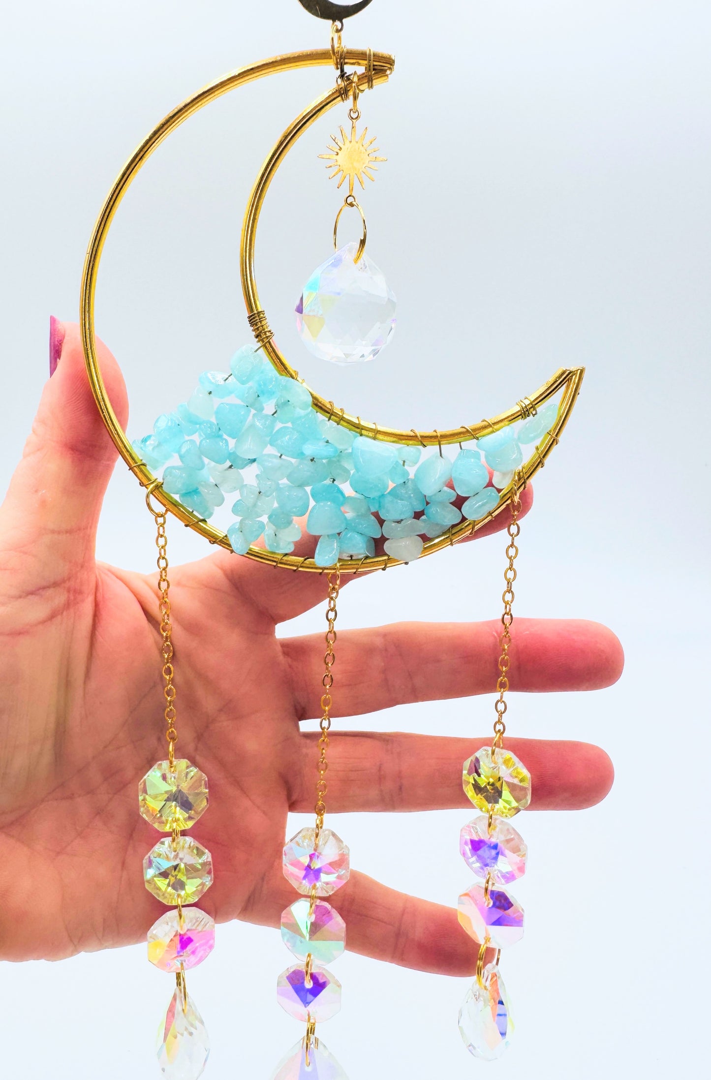 Crescent Moon Crystal Chip Sun Catchers