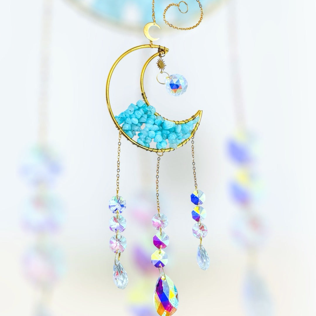 Crescent Moon Crystal Chip Suncatcher.