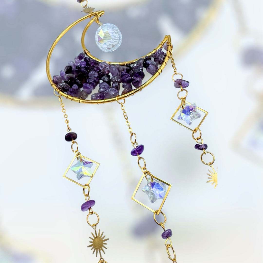 Crescent Moon Crystal Chip Suncatcher.