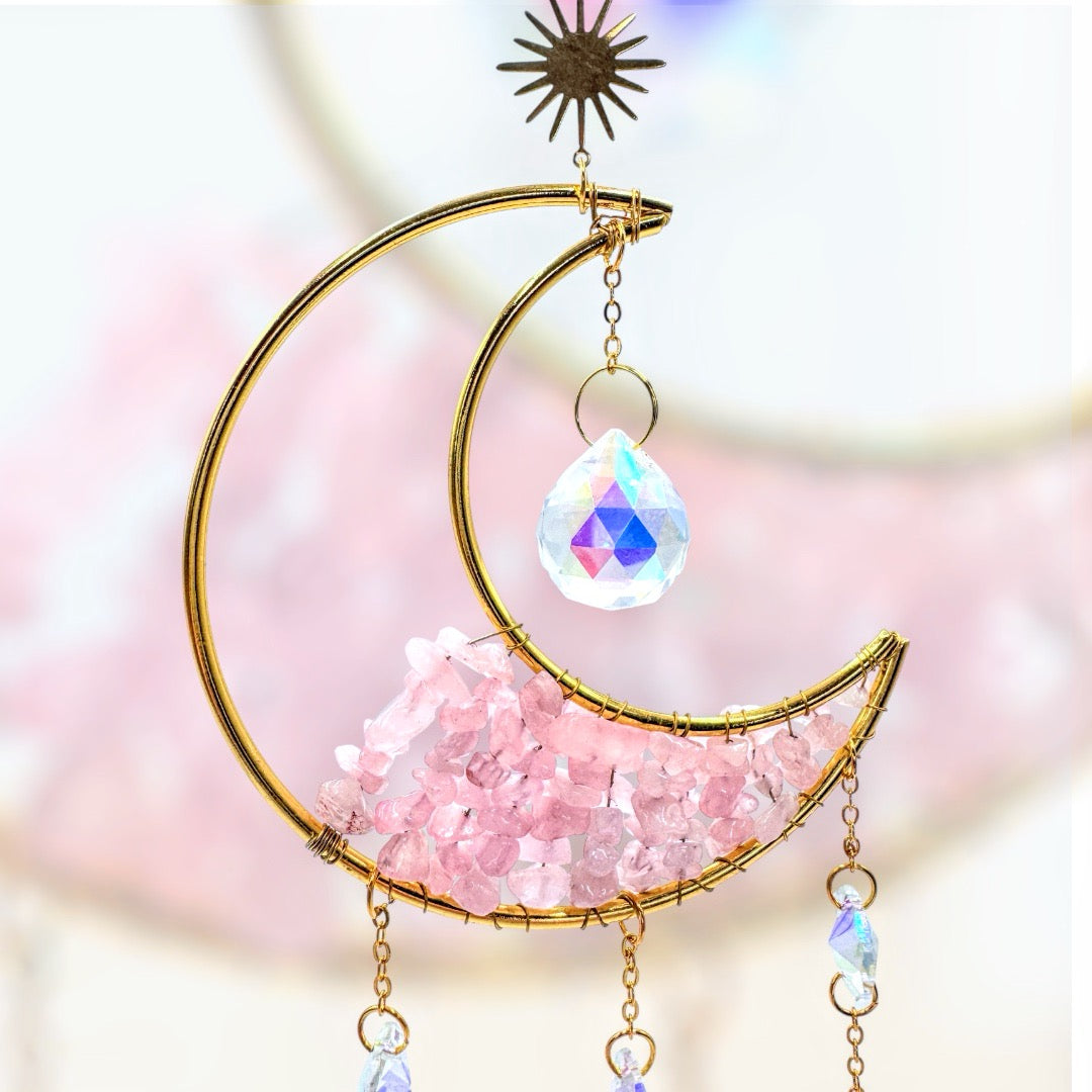 Crescent Moon Crystal Chip Suncatcher.