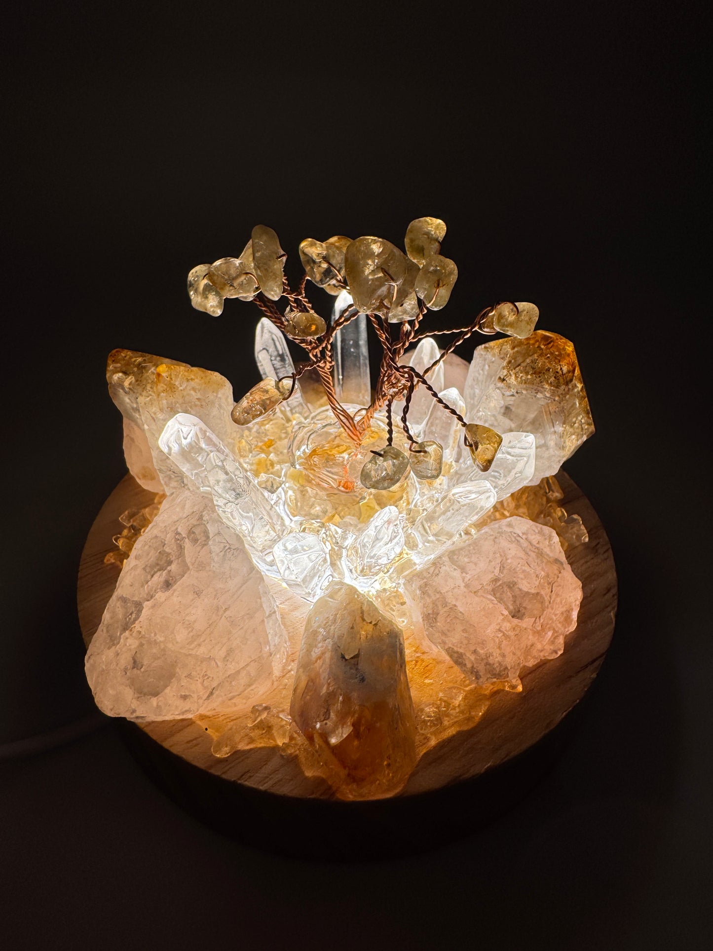Citrine & Rose Quartz Cluster Lamp /LG