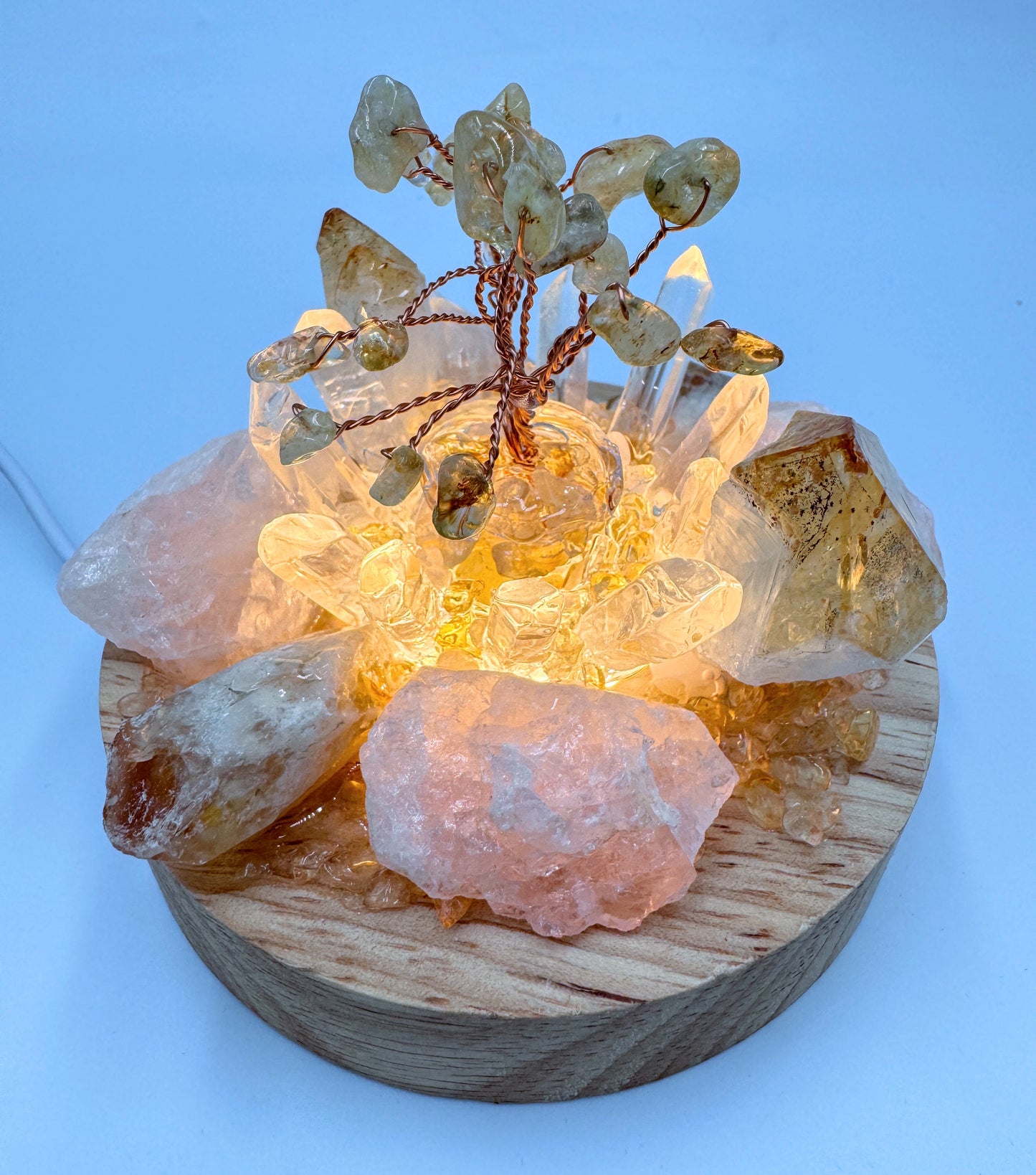 Citrine & Rose Quartz Cluster Lamp /LG
