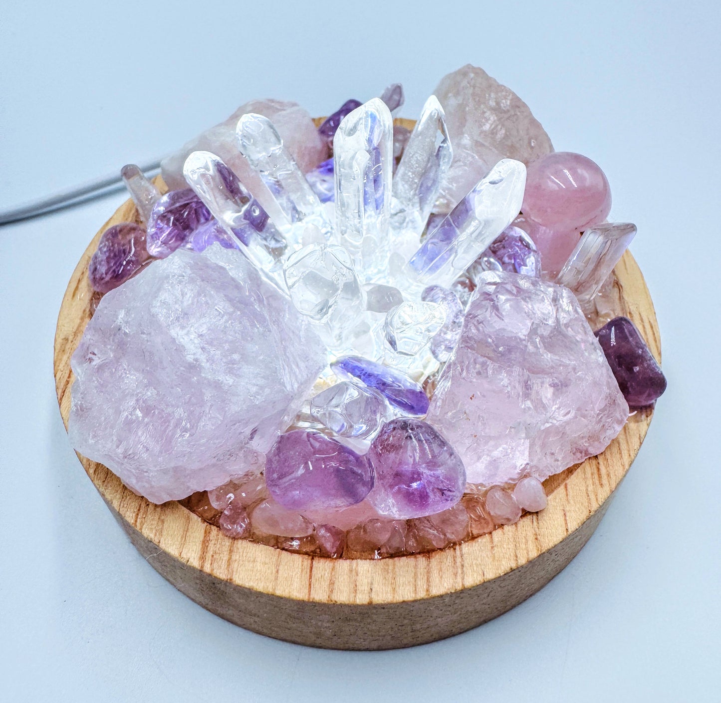 Rose Quartz Clear Quartz & Amethyst Cluster Lamp /LG