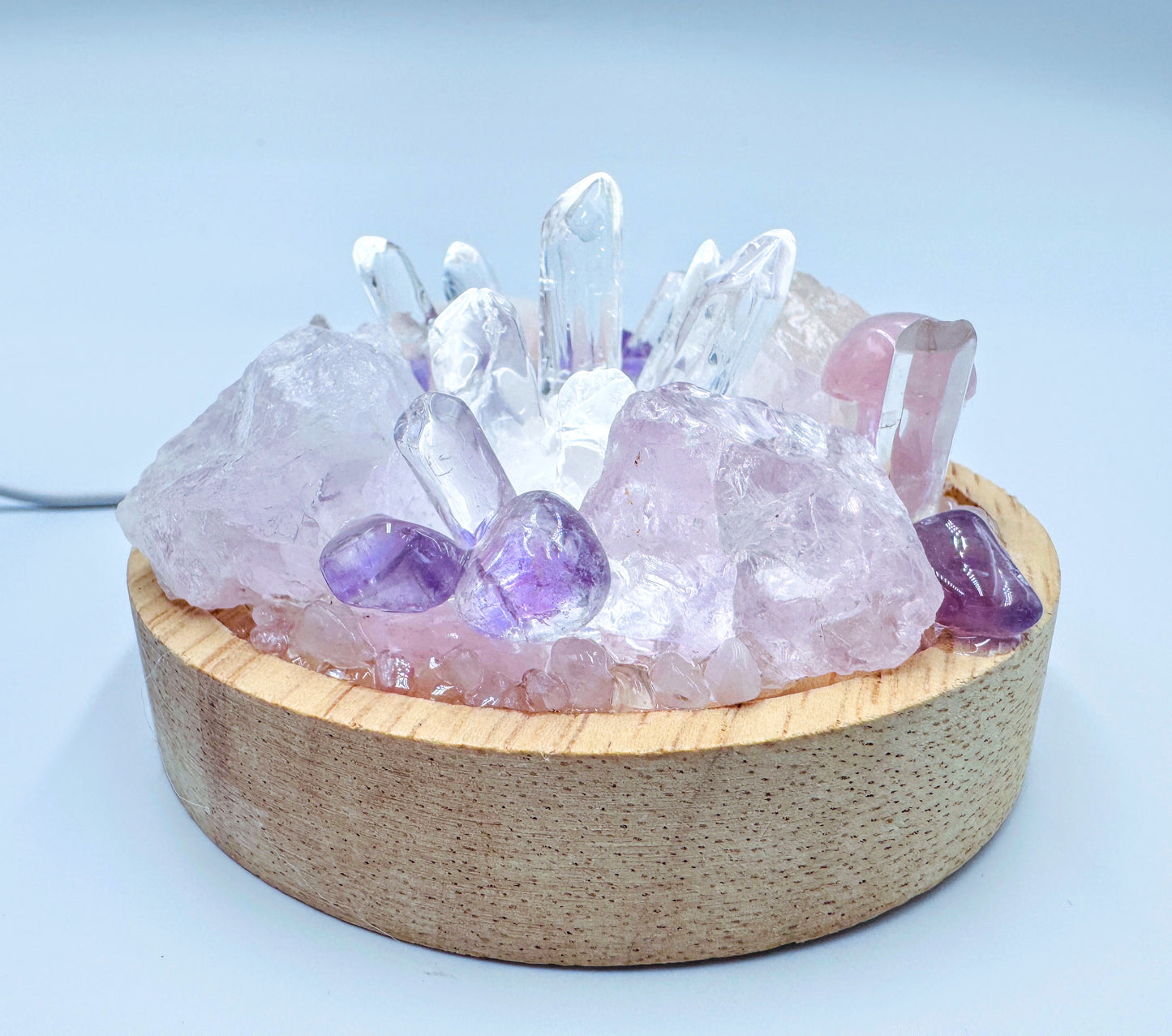 Rose Quartz Clear Quartz & Amethyst Cluster Lamp /LG