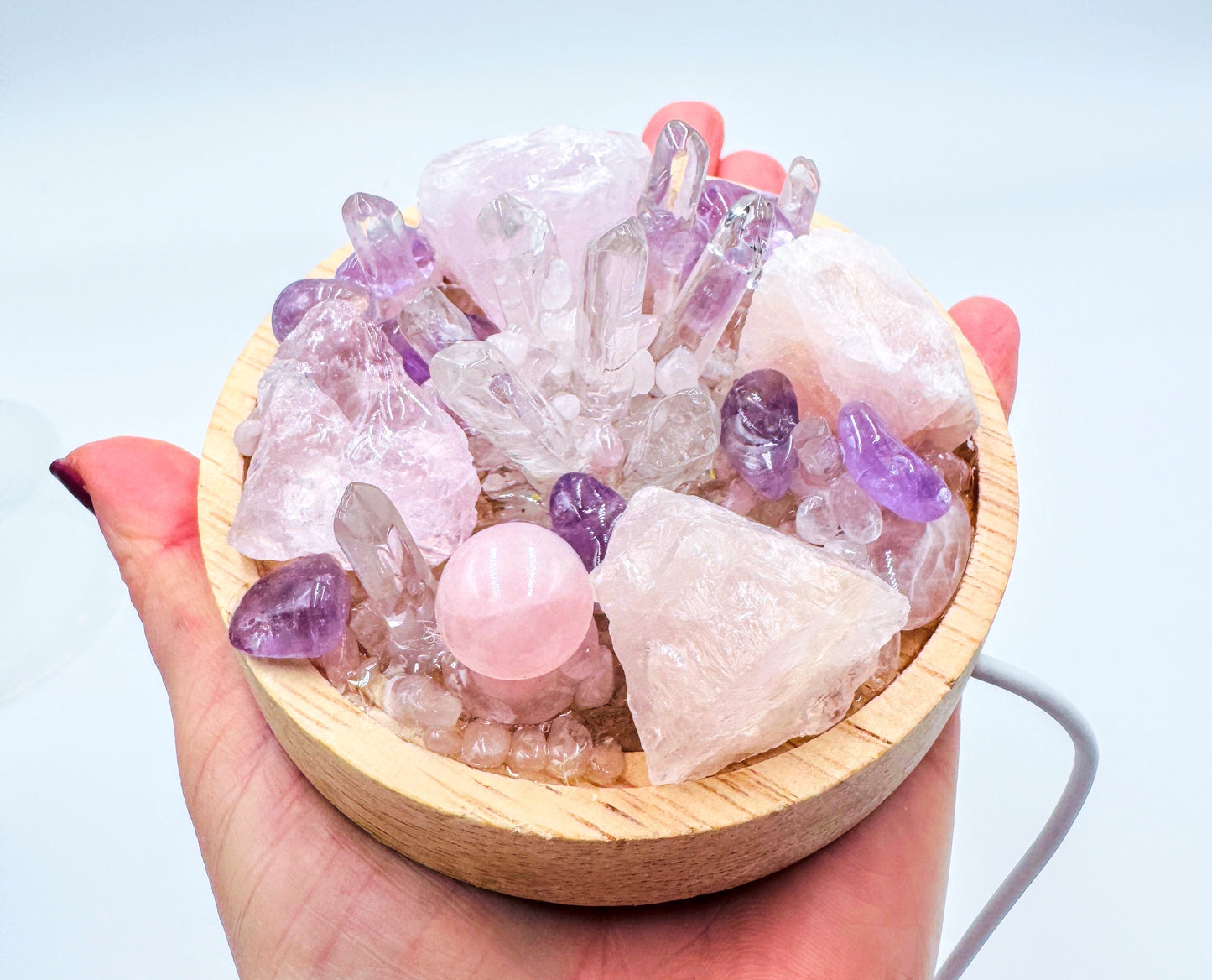 Rose Quartz Clear Quartz & Amethyst Cluster Lamp /LG