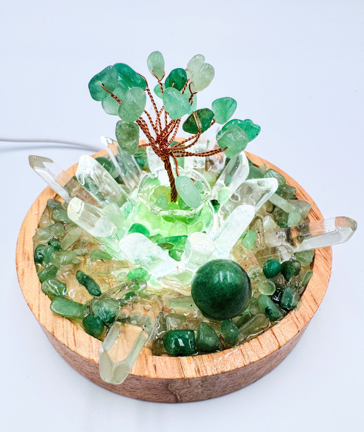 Green Aventurine & Clear Quartz Cluster Lamp /LG
