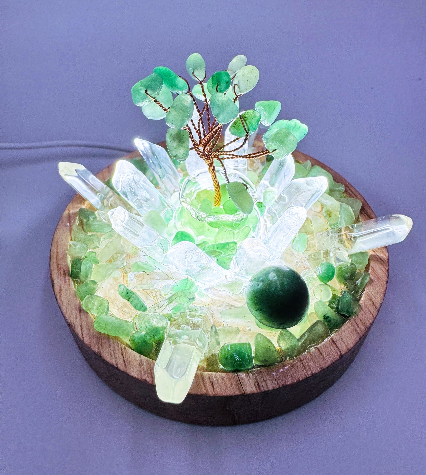 Green Aventurine & Clear Quartz Cluster Lamp /LG
