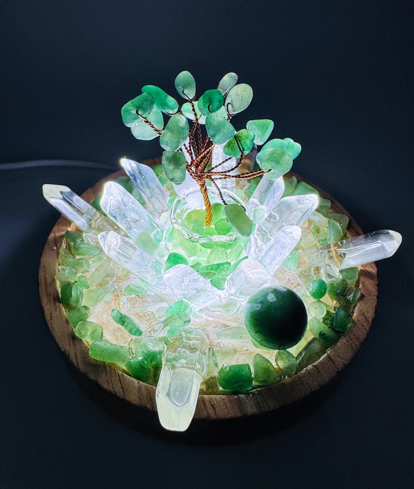 Green Aventurine & Clear Quartz Cluster Lamp /LG
