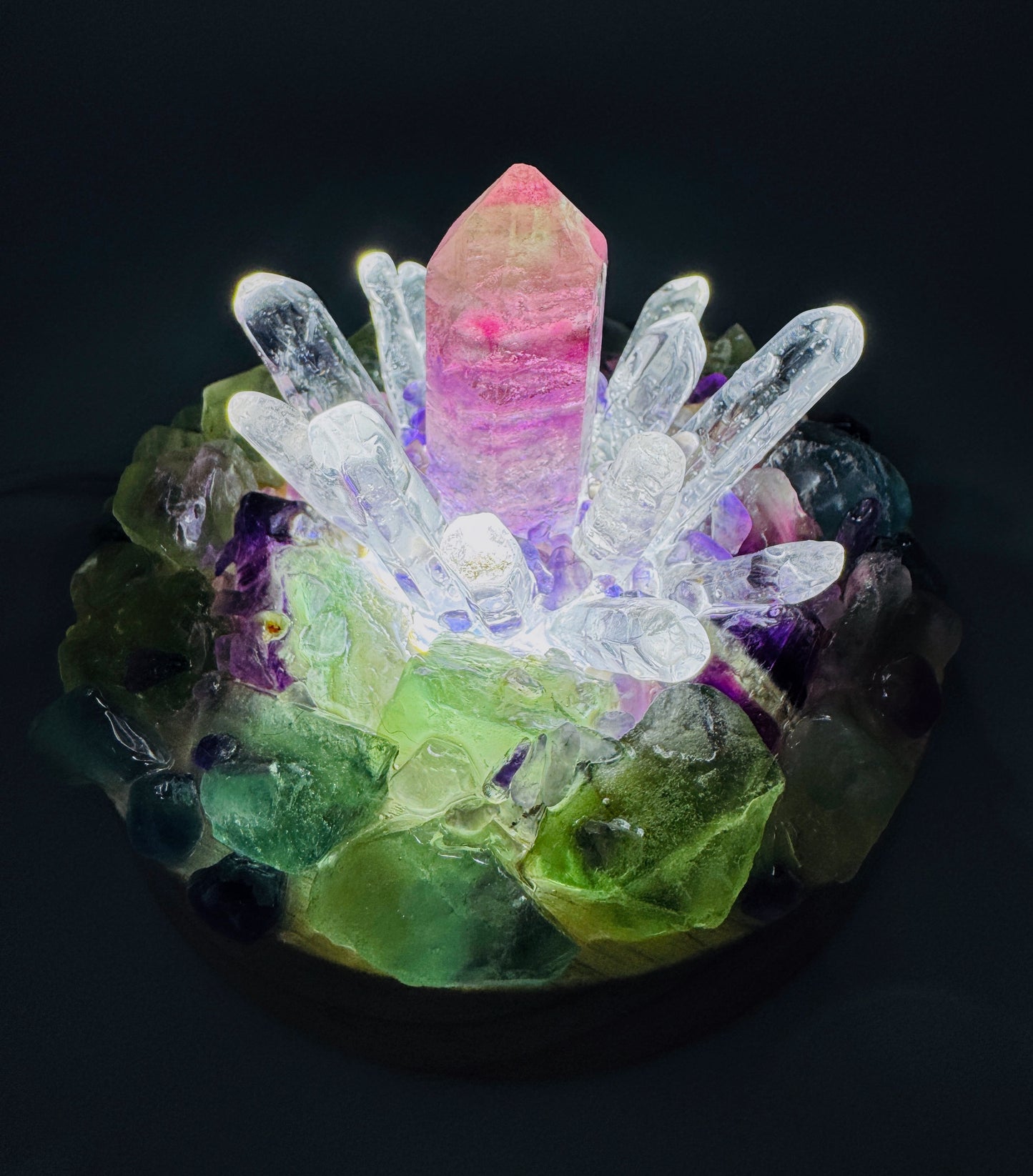 Fluorite Point & Clear Quartz Cluster Lamp/LG