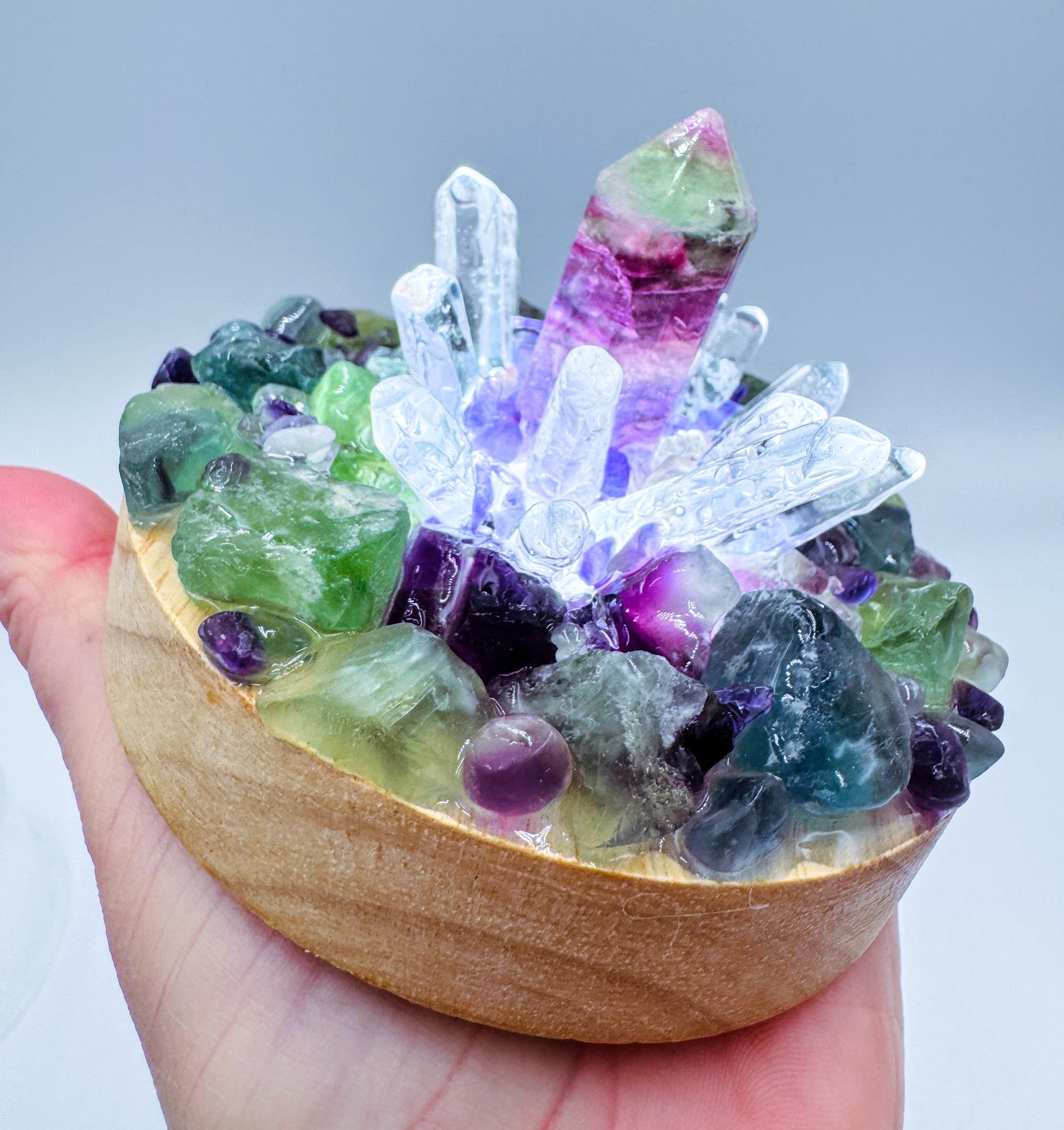 Fluorite Point & Clear Quartz Cluster Lamp/LG