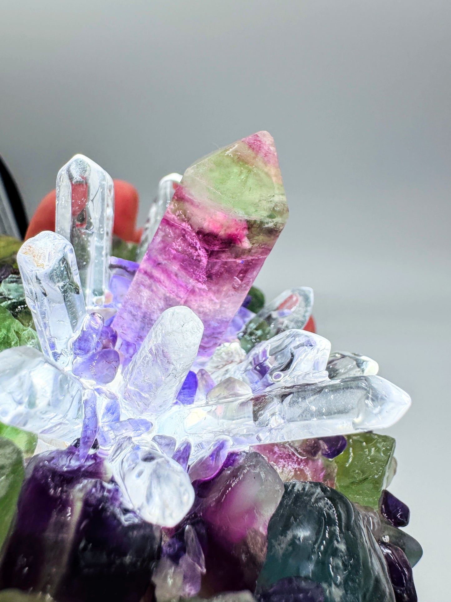 Fluorite Point & Clear Quartz Cluster Lamp/LG