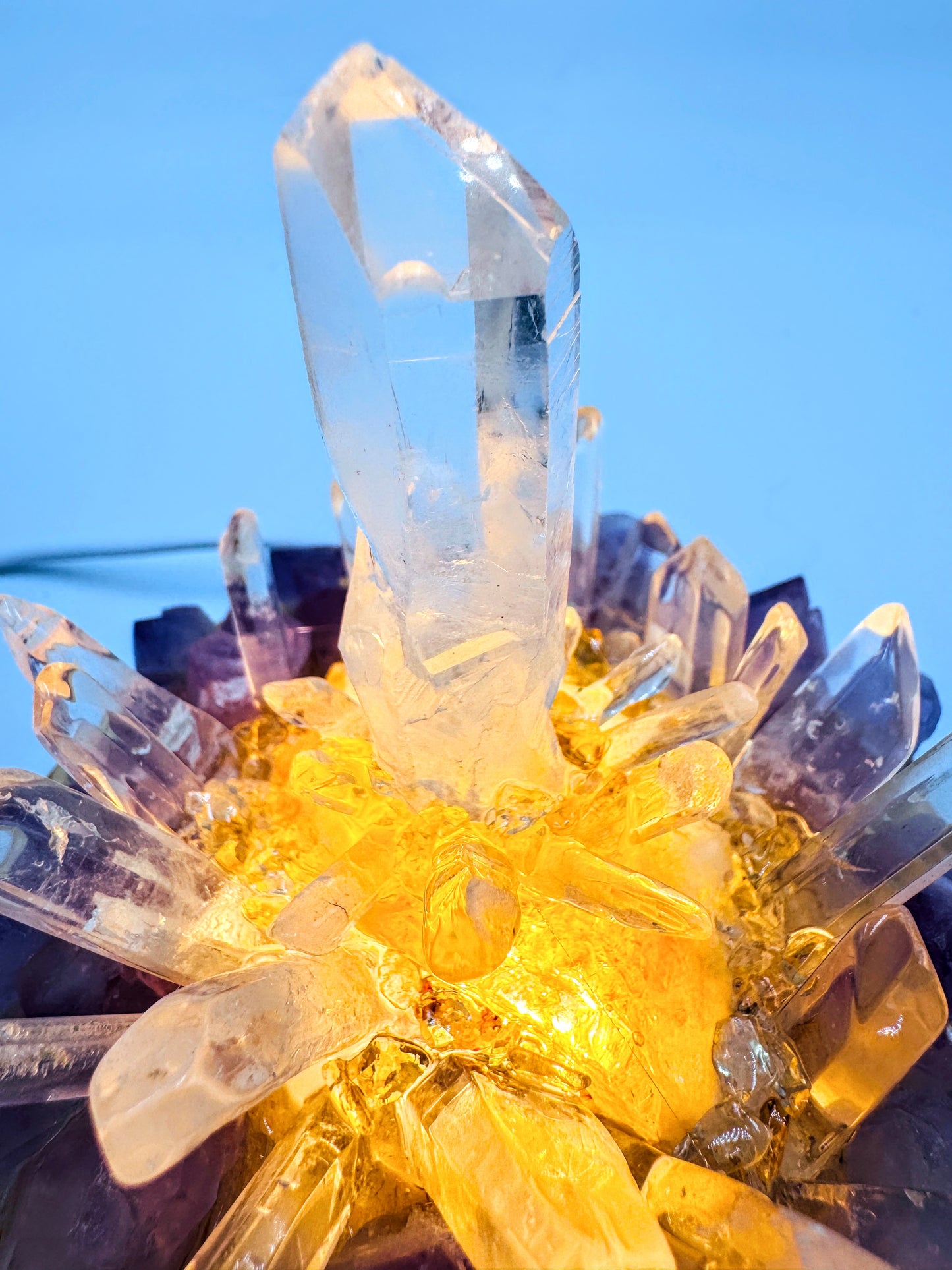 Amethyst Flower & Clear Quartz Point Cluster Lamp /LG