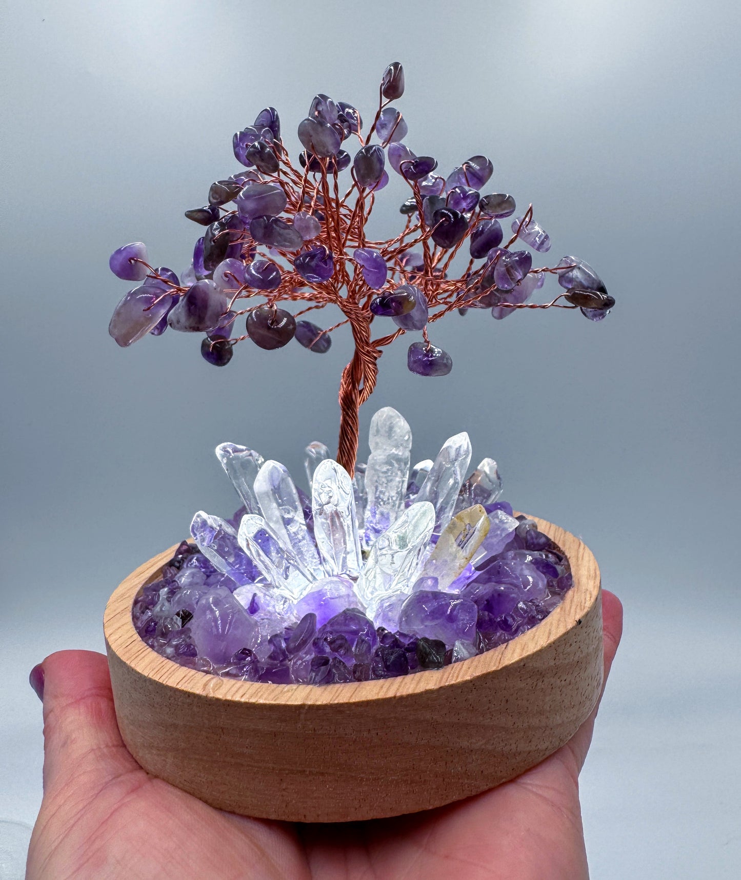 Amethyst & Clear Quartz with Tree Cluster Lamp /LG