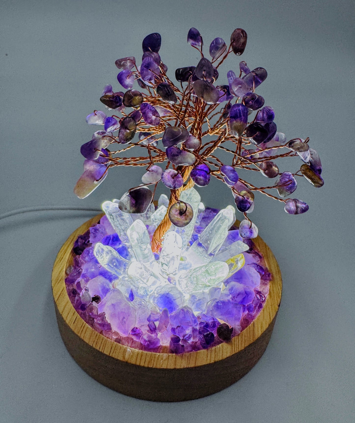 Amethyst & Clear Quartz with Tree Cluster Lamp /LG