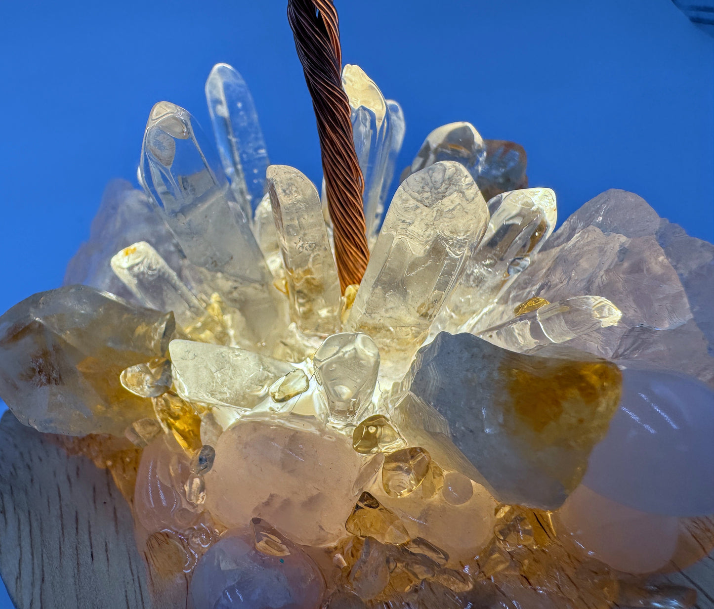 Rose Quartz Tree with Citrine Cluster Lamp/LG
