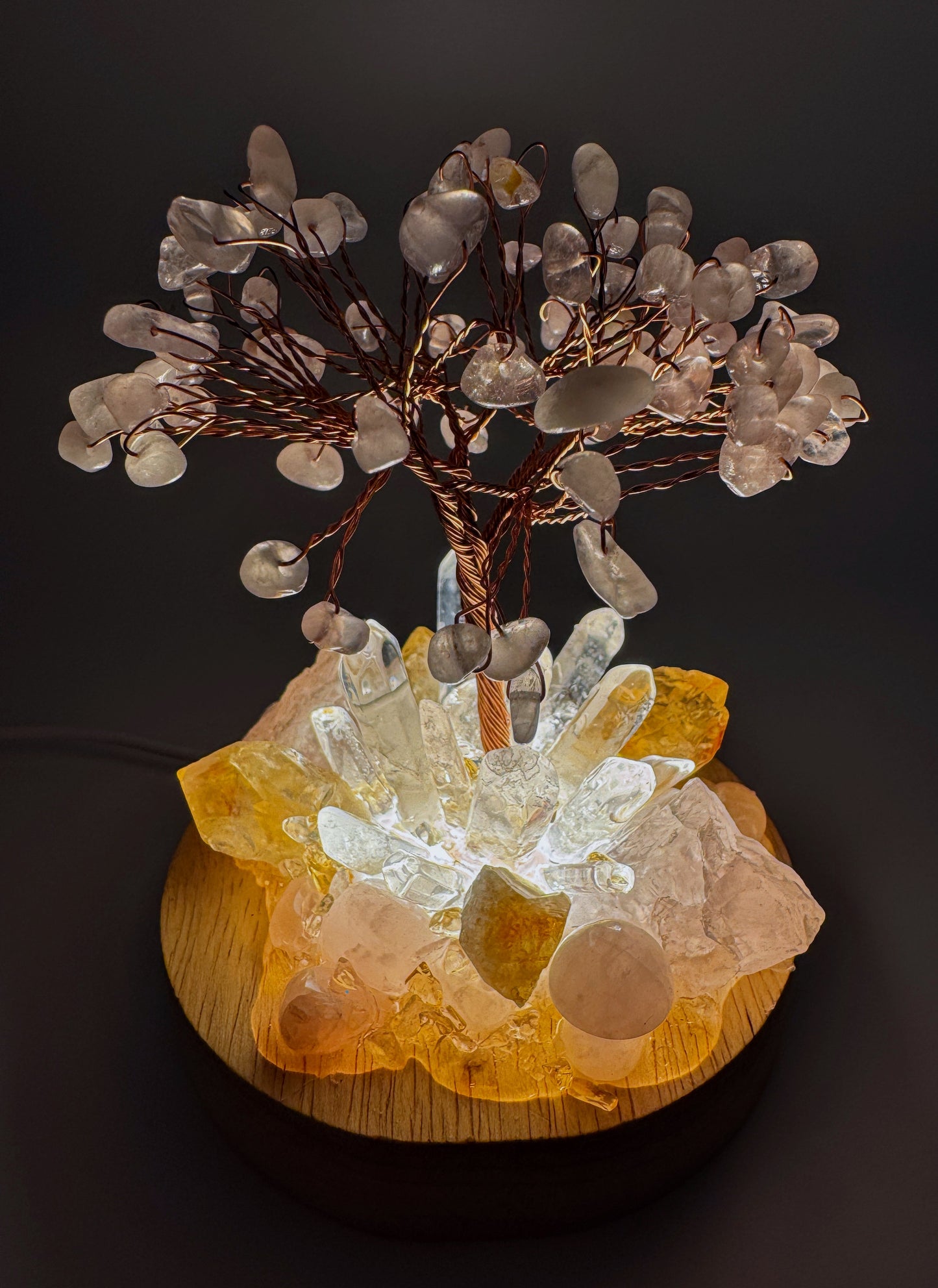 Rose Quartz Tree with Citrine Cluster Lamp/LG