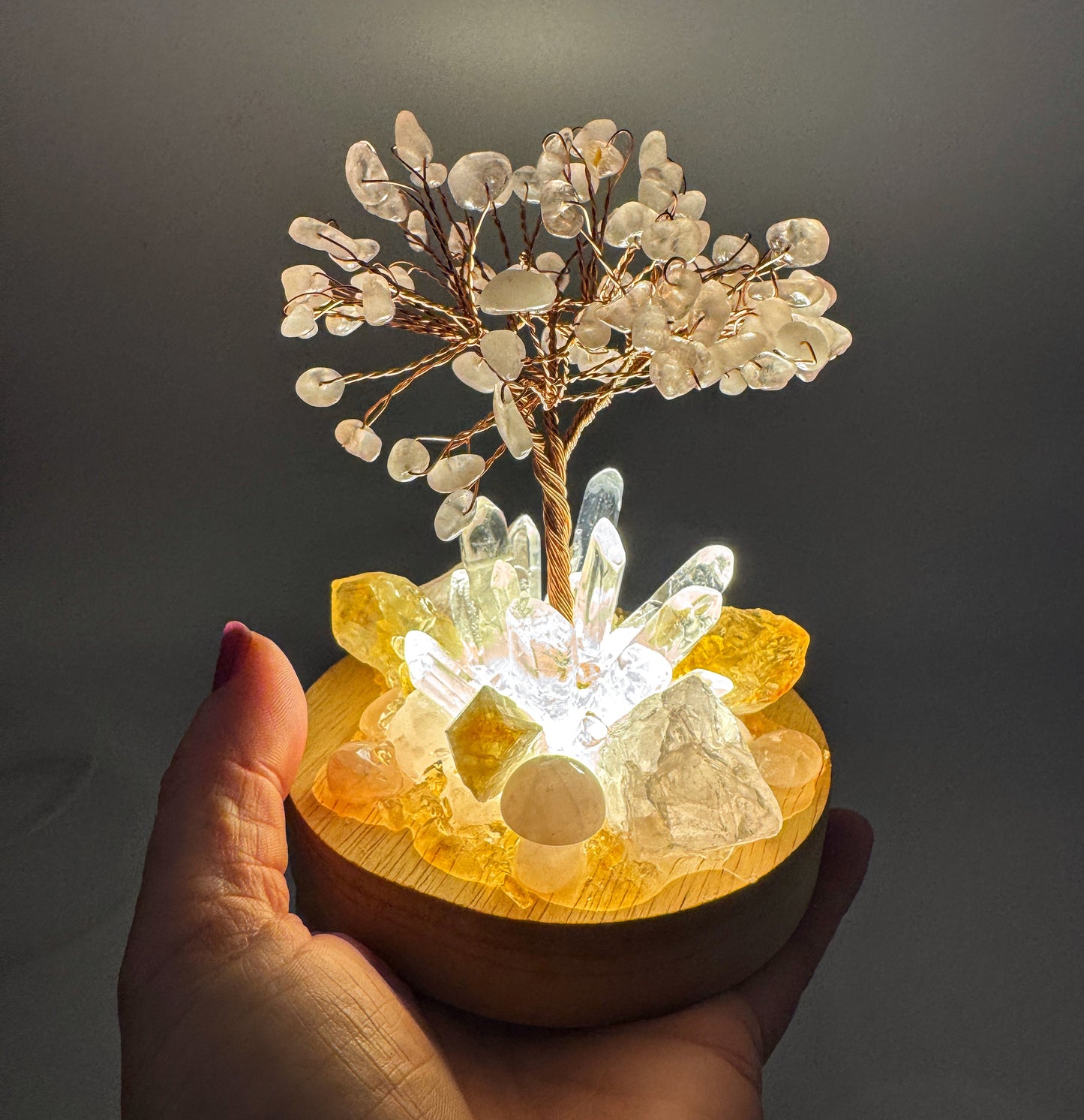 Rose Quartz Tree with Citrine Cluster Lamp/LG
