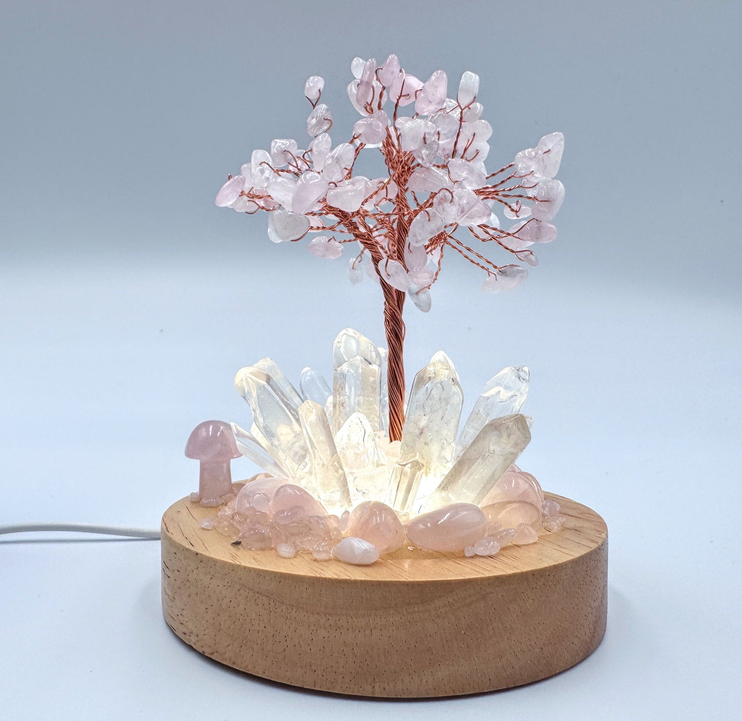 Rose Quartz & Clear Quartz With Tree Cluster Lamp /LG