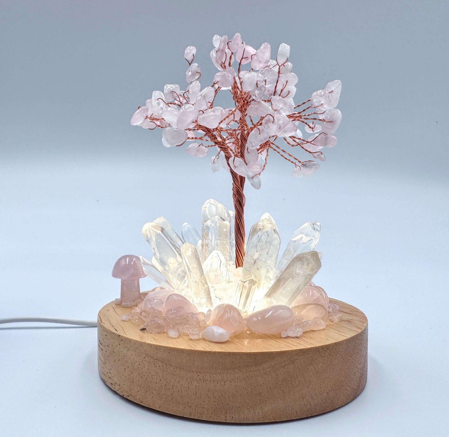 Crystal Lamp Rose Quartz & Clear Quartz With Tree Cluster Lamp /LG