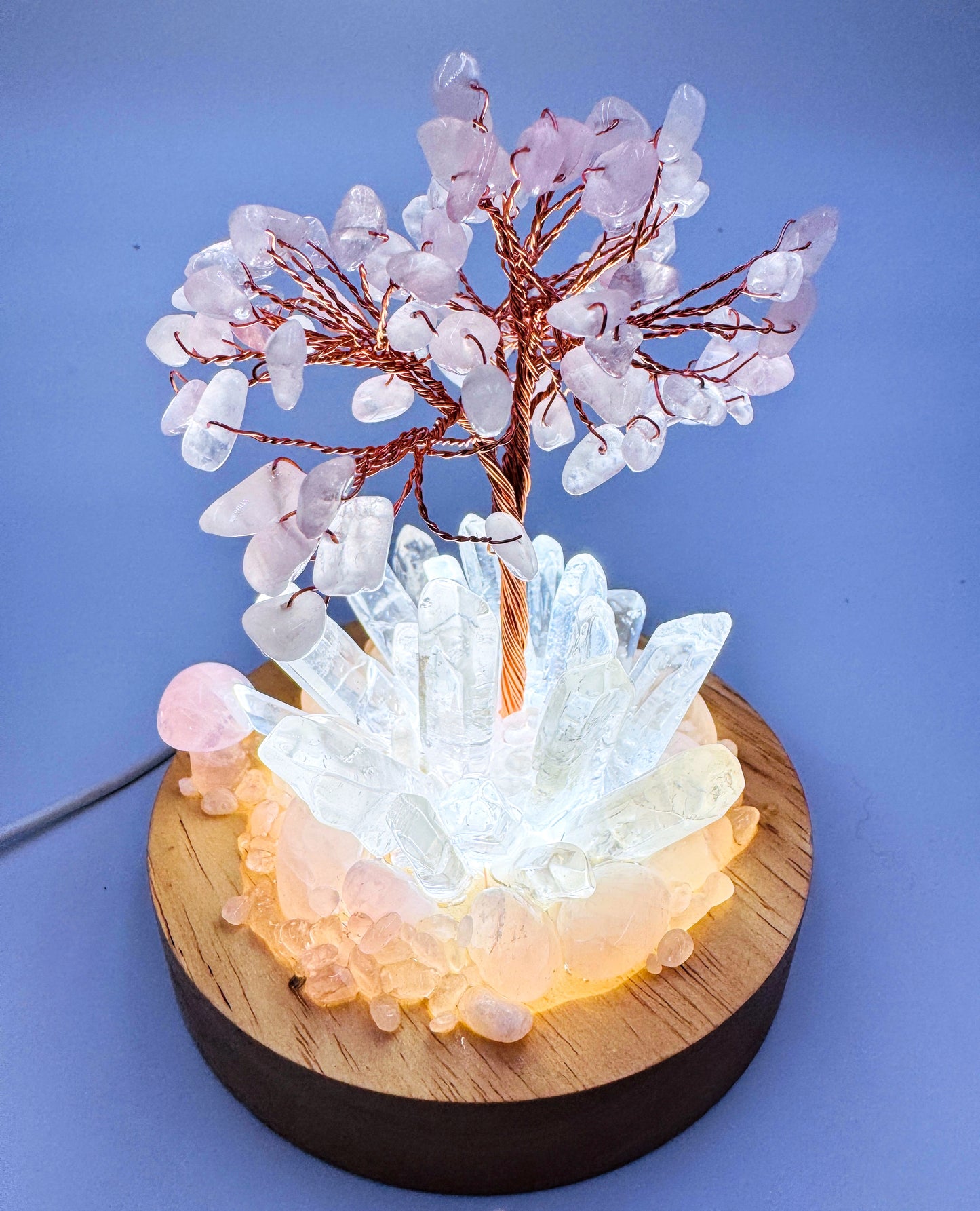 Rose Quartz & Clear Quartz With Tree Cluster Lamp /LG