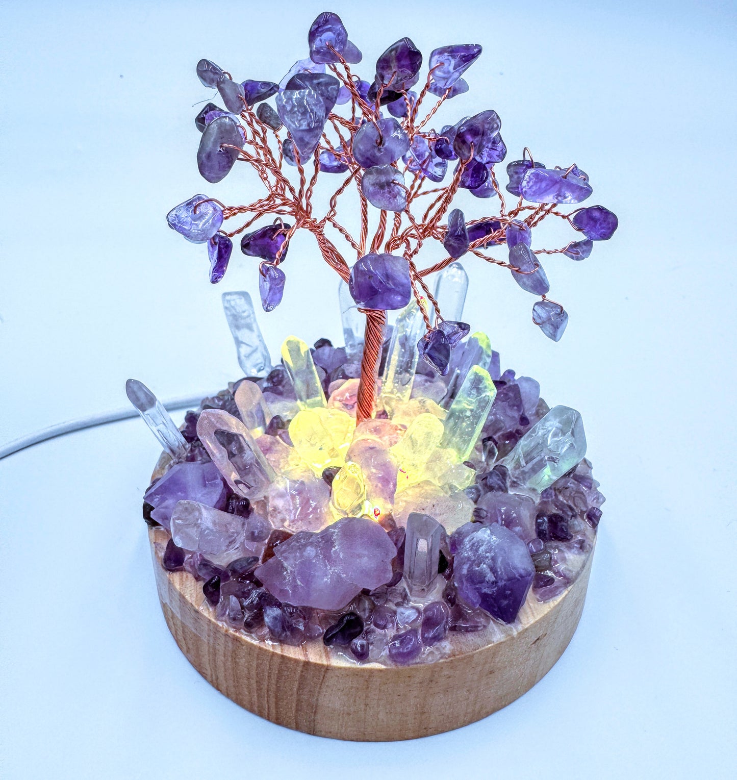 Amethyst Tree Clear Quartz Cluster Lamp /LG