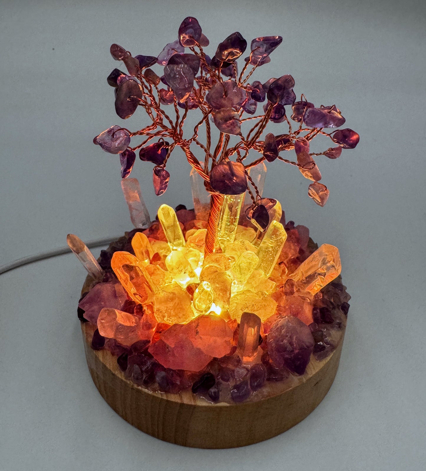 Amethyst Tree Clear Quartz Cluster Lamp /LG