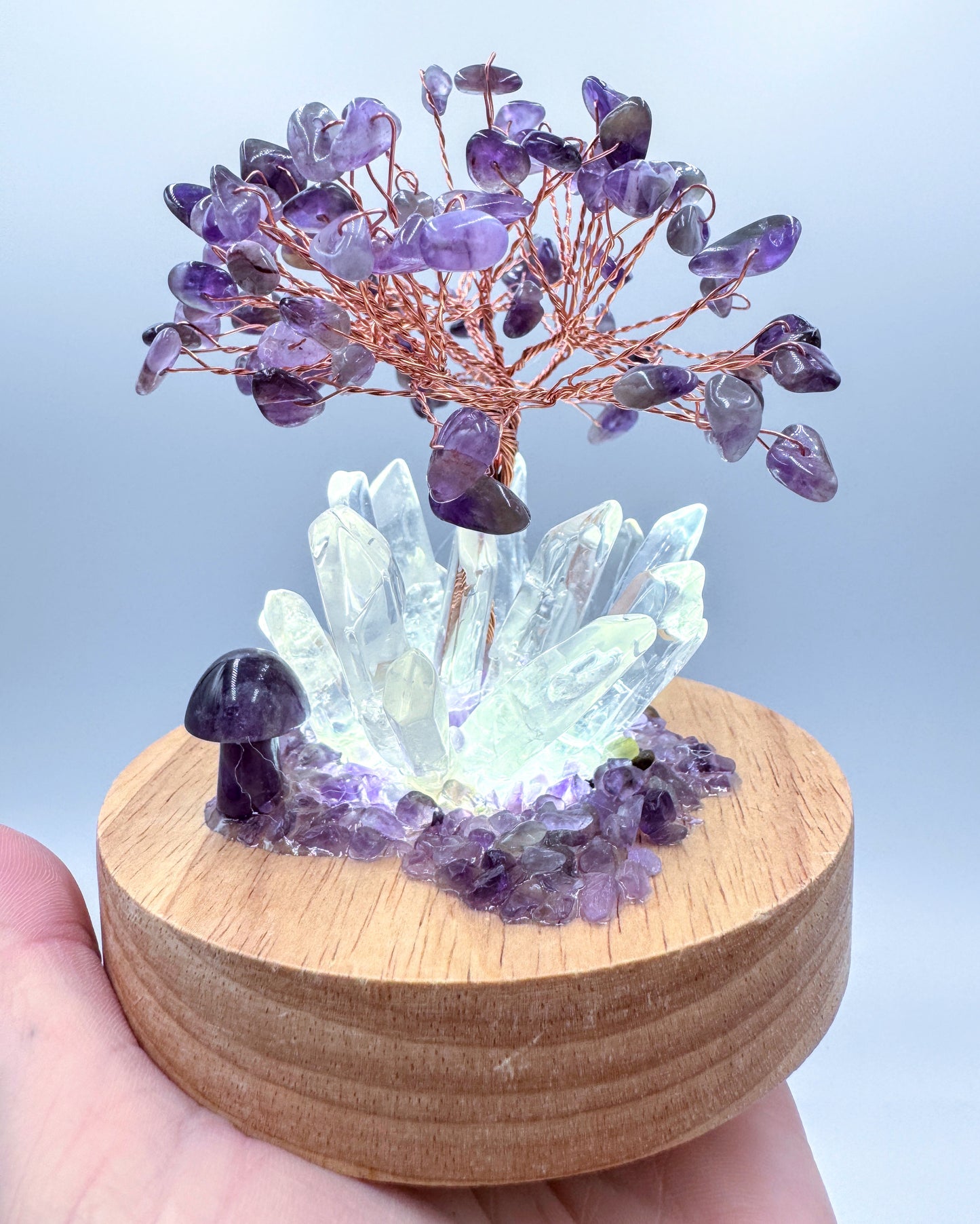 Clear Quartz & Amethyst Tree Crystal Cluster Lamp /LG
