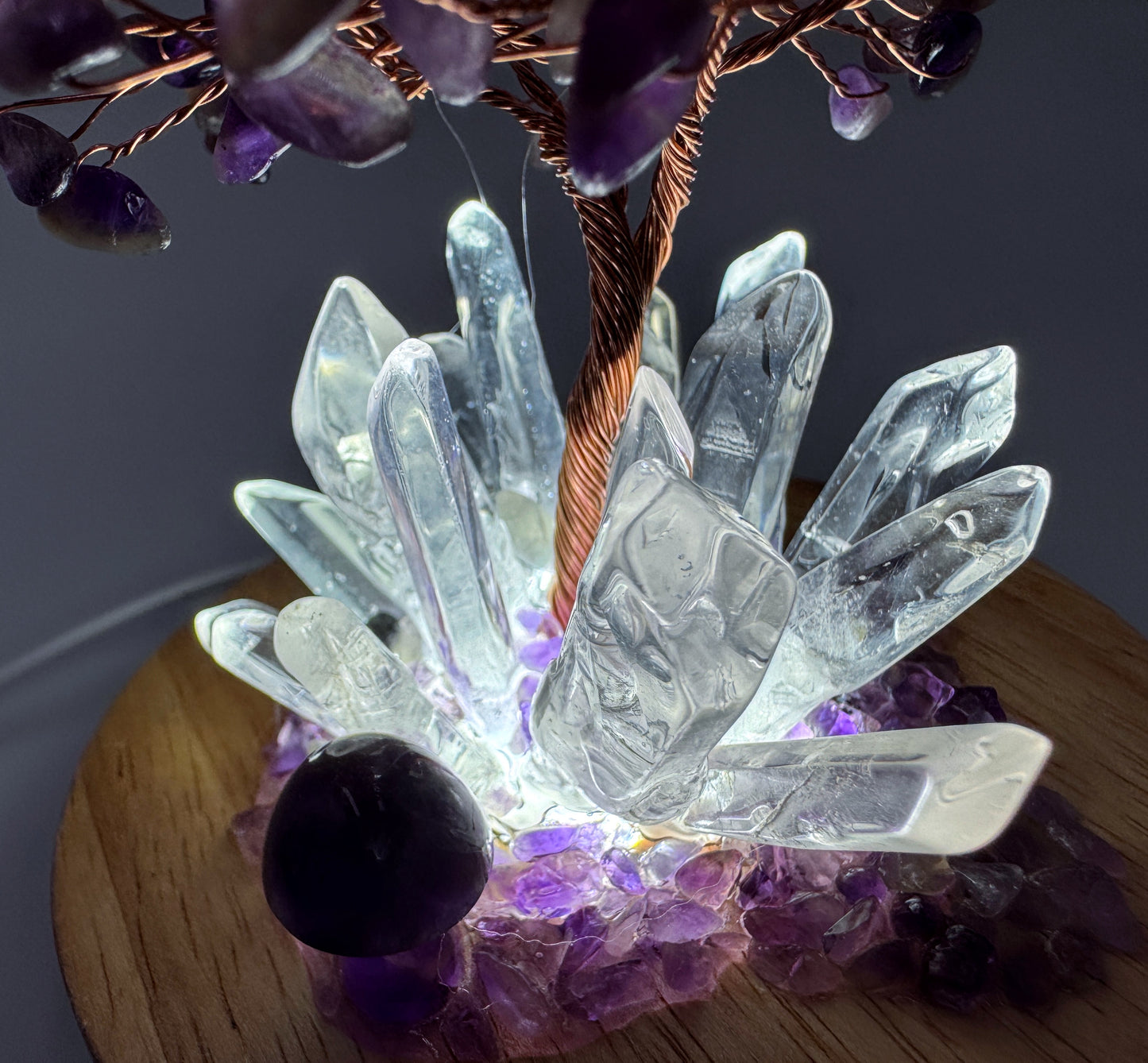Clear Quartz & Amethyst Tree Crystal Cluster Lamp /LG