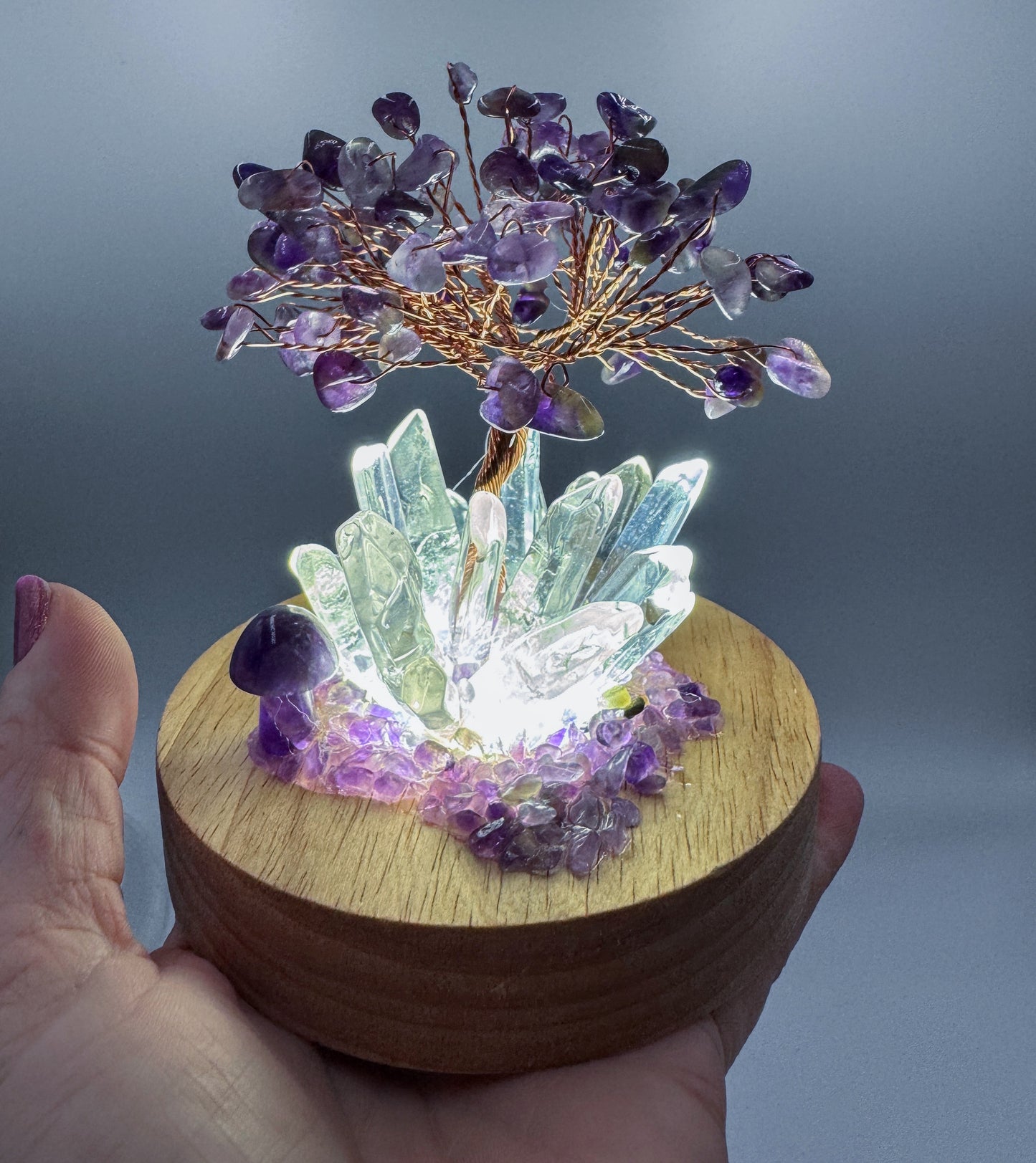 Clear Quartz & Amethyst Tree Crystal Cluster Lamp /LG