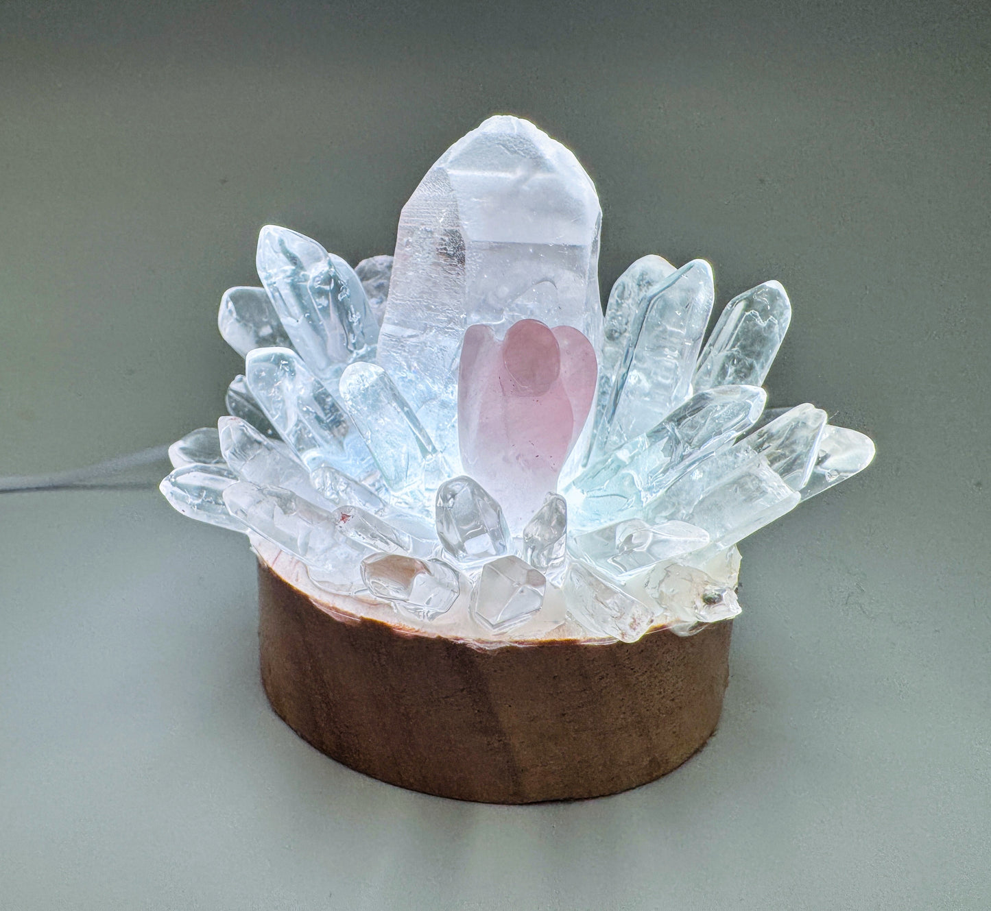 Clear Quartz & Rose Quartz Angel Cluster Lamp/SM