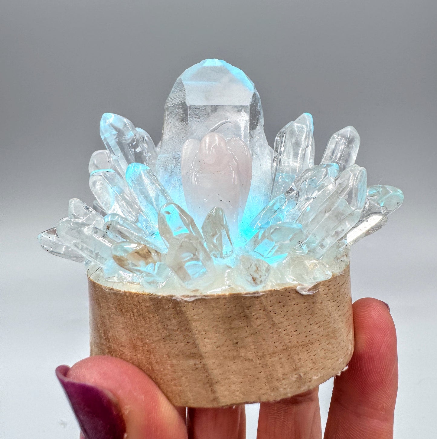 Clear Quartz & Rose Quartz Angel Cluster Lamp/SM