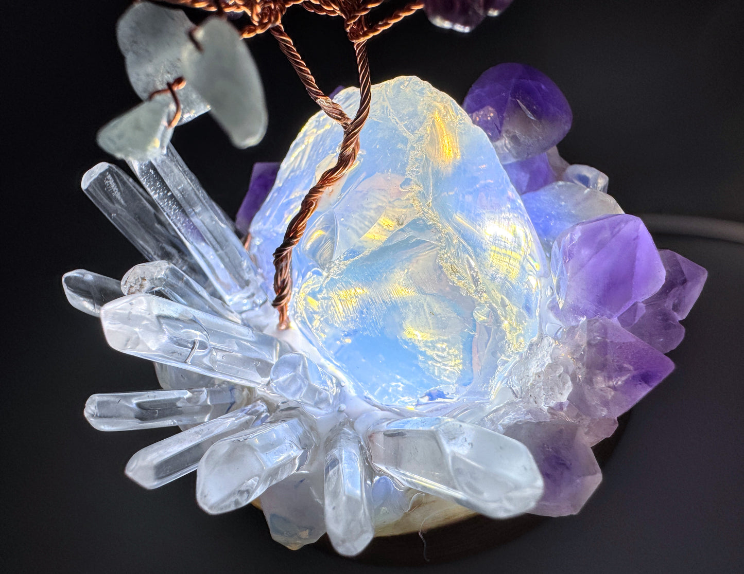 Opalite Amethyst & Clear Quartz Cluster Lamp/SM