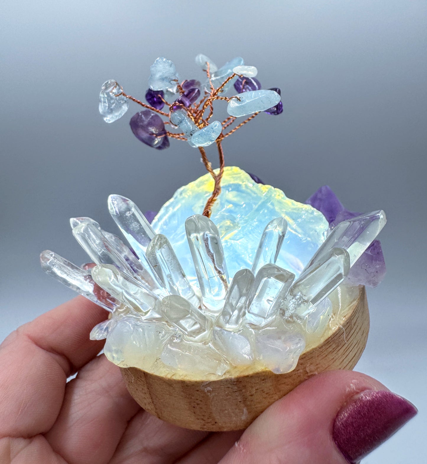 Opalite Amethyst & Clear Quartz Cluster Lamp/SM